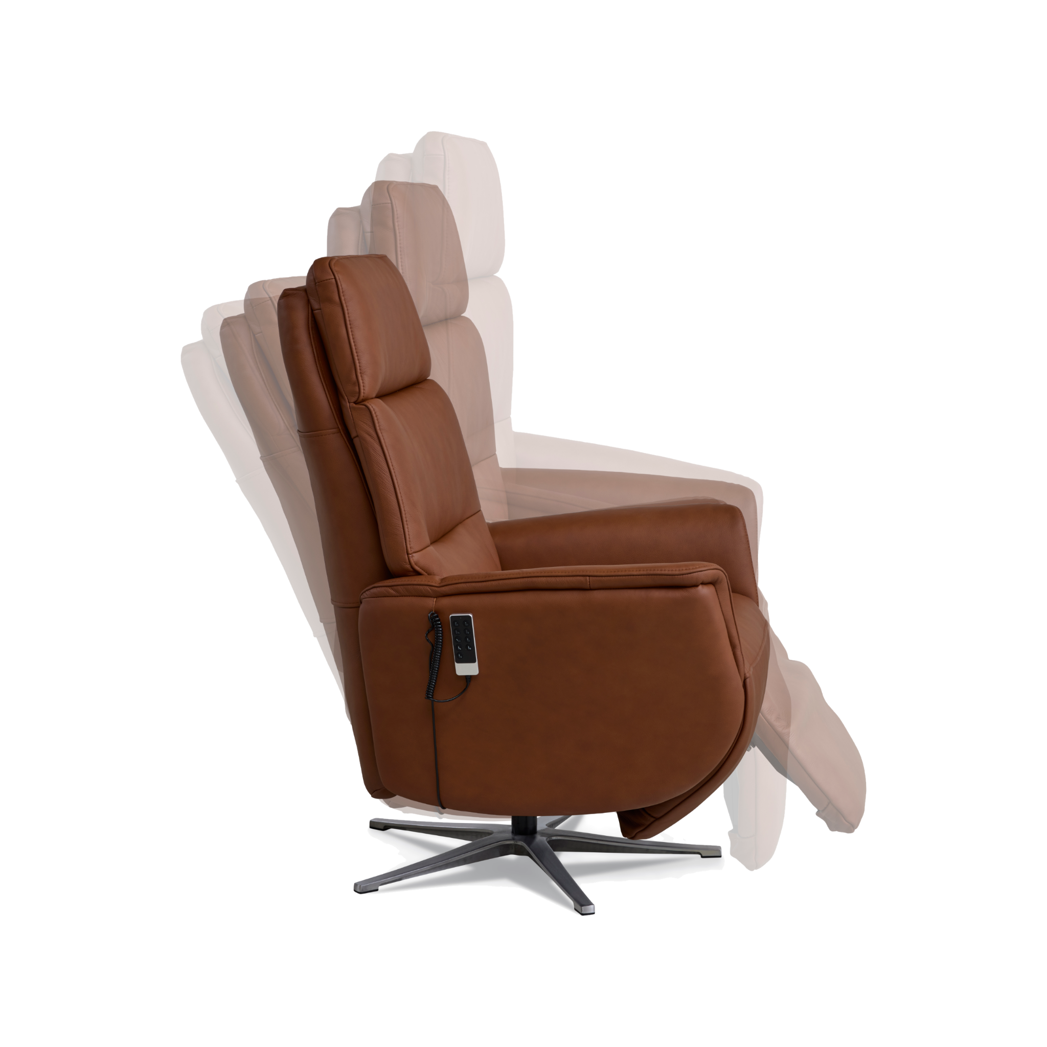 Marvin lænestol med recliner i cognac semianilin læder med børstet aluminiumsfod