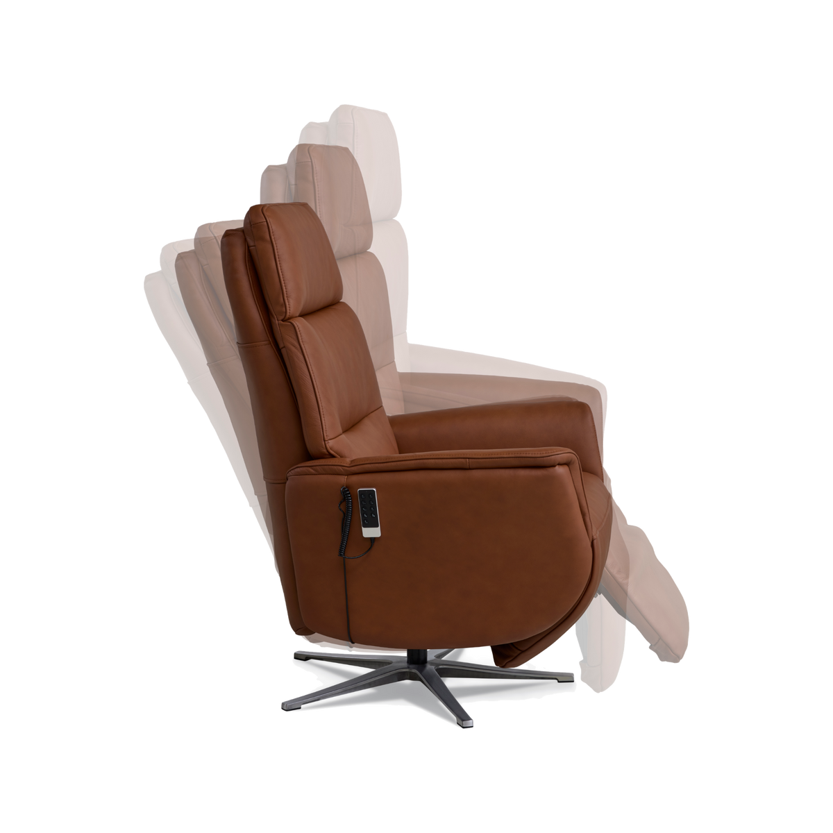 Marvin lænestol med recliner i cognac semianilin læder med børstet aluminiumsfod