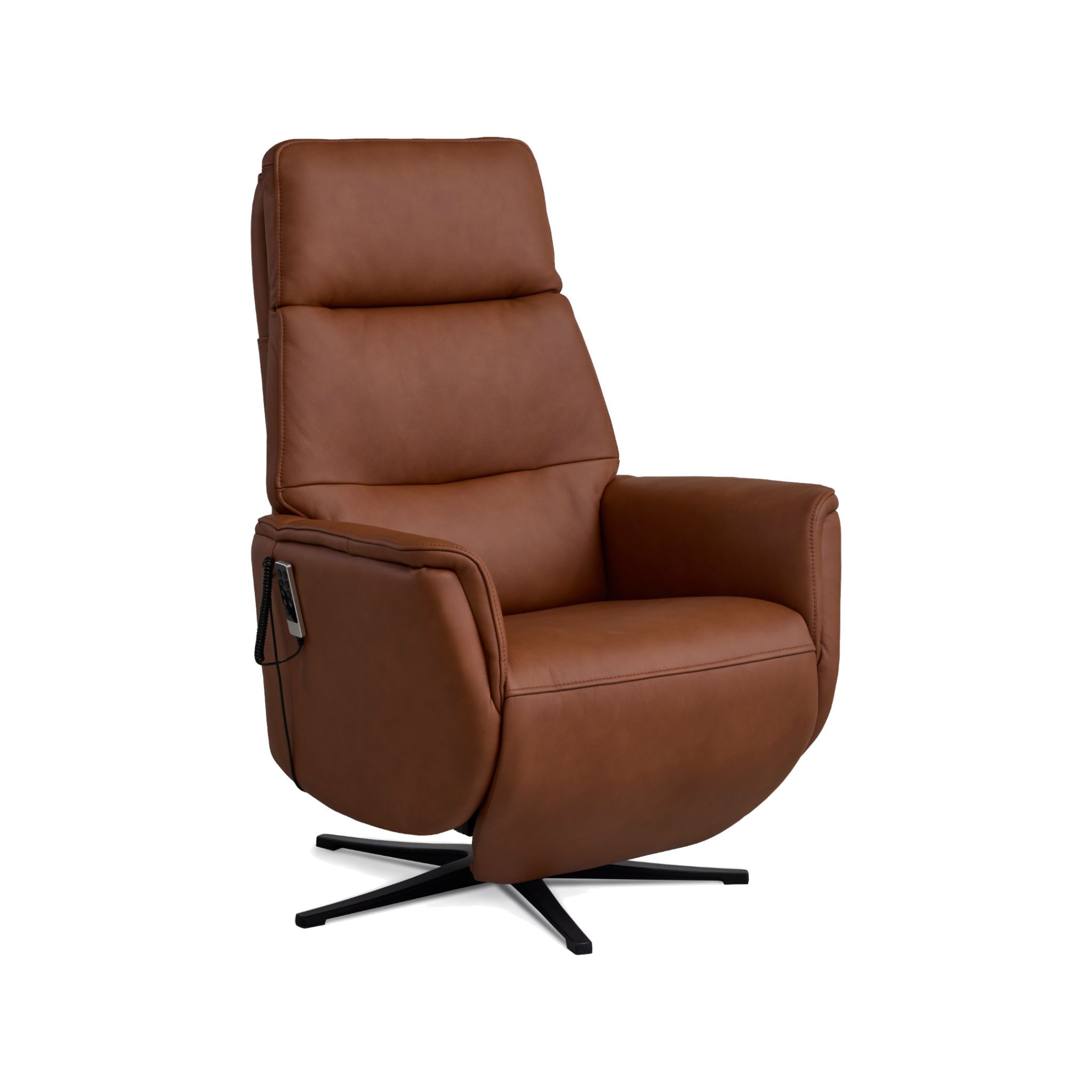 Marvin lænestol med recliner i cognac semianilin læder med sort metalfod