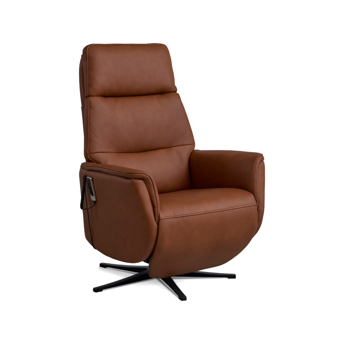 Marvin lænestol med recliner i cognac semianilin læder med sort metalfod
