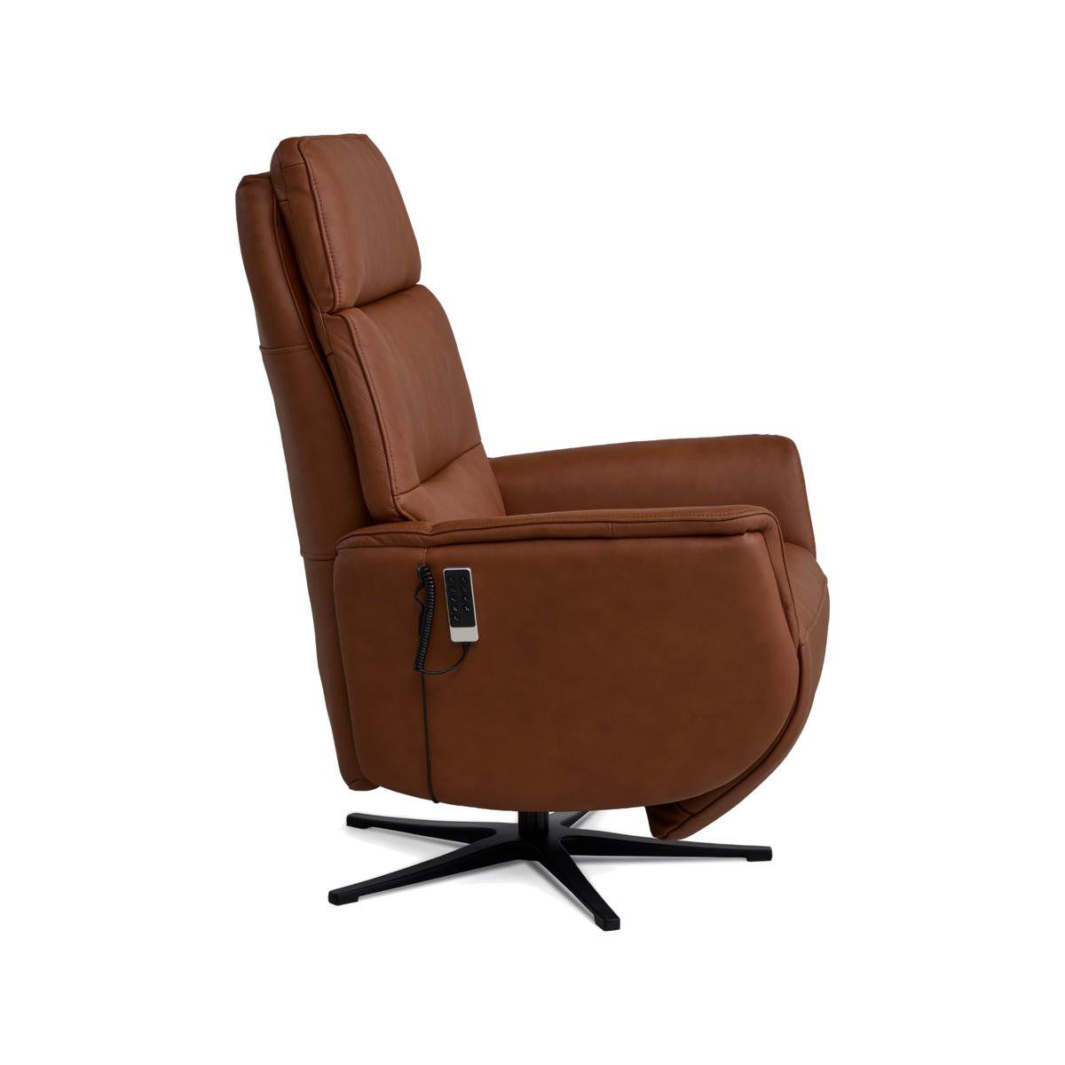 Marvin lænestol med recliner i cognac semianilin læder med sort metalfod