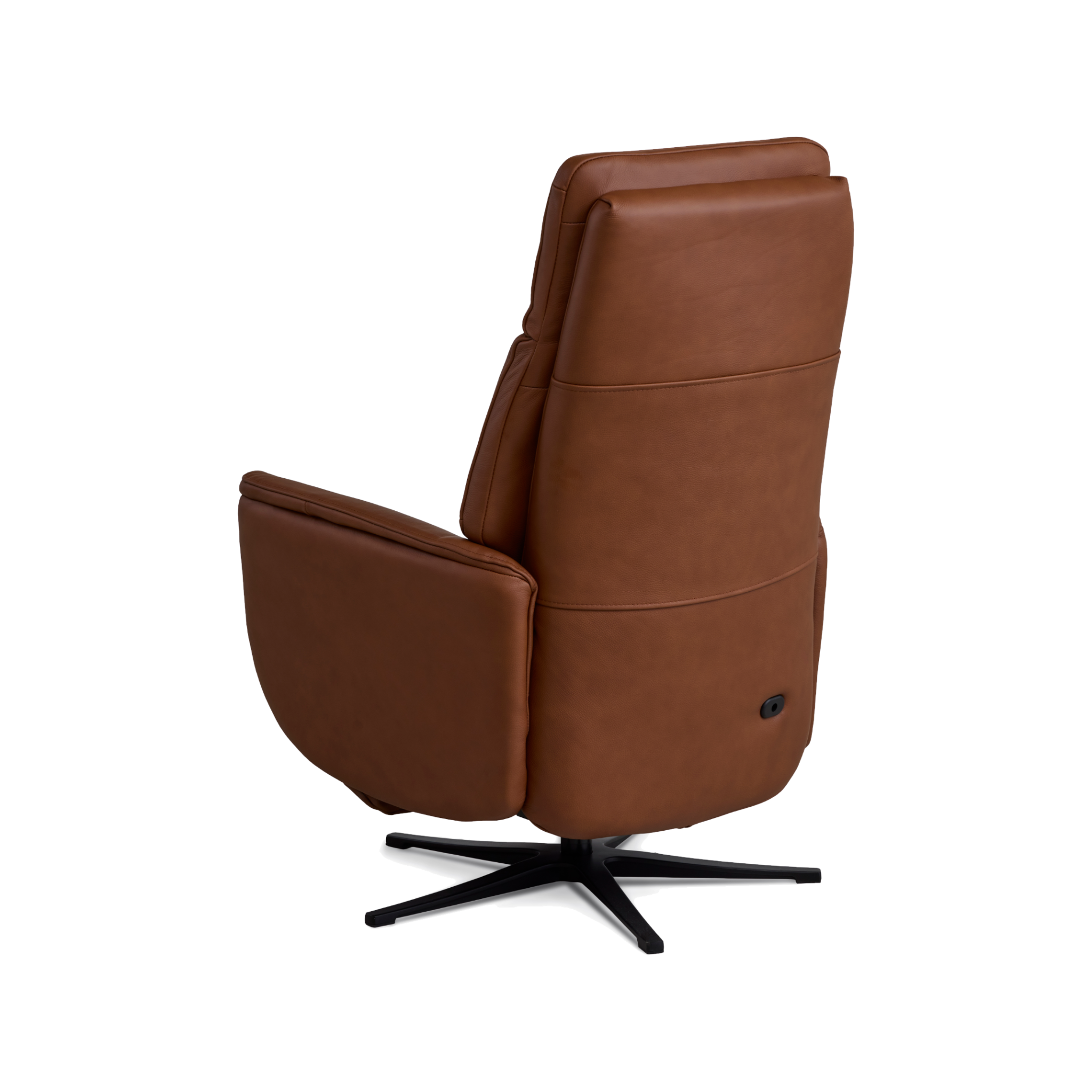 Marvin lænestol med recliner i cognac semianilin læder med sort metalfod