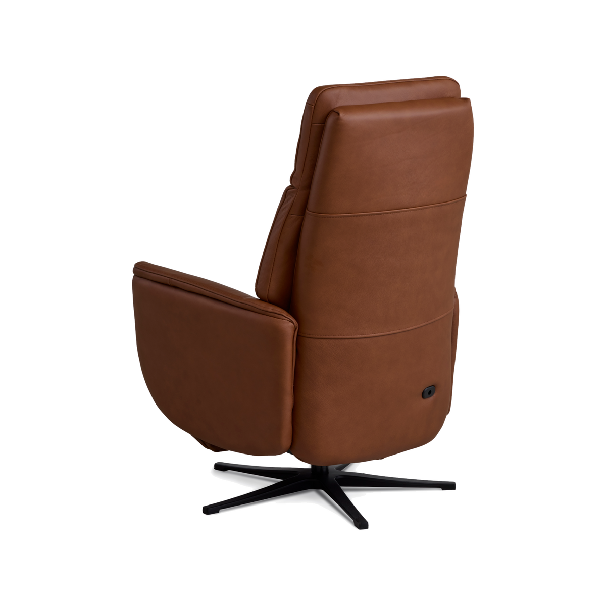 Marvin lænestol med recliner i cognac semianilin læder med sort metalfod