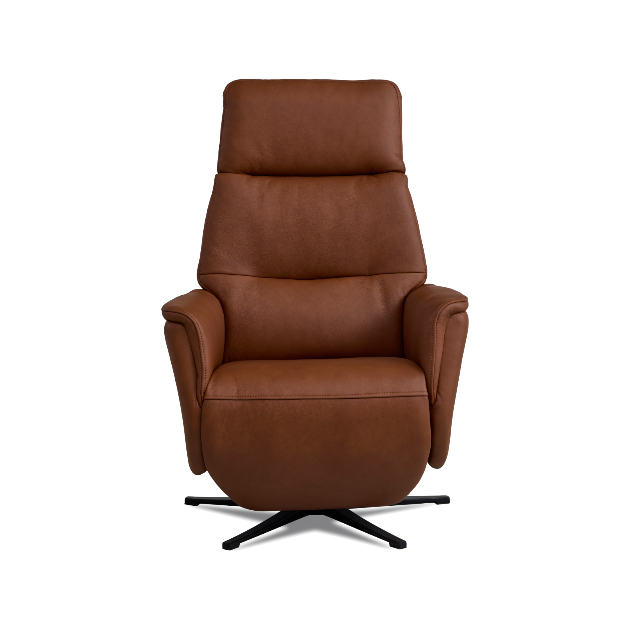 Marvin lænestol med recliner i cognac semianilin læder med sort metalfod