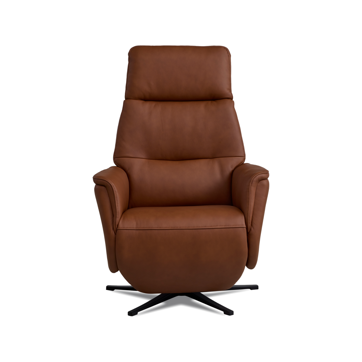Marvin lænestol med recliner i cognac semianilin læder med sort metalfod