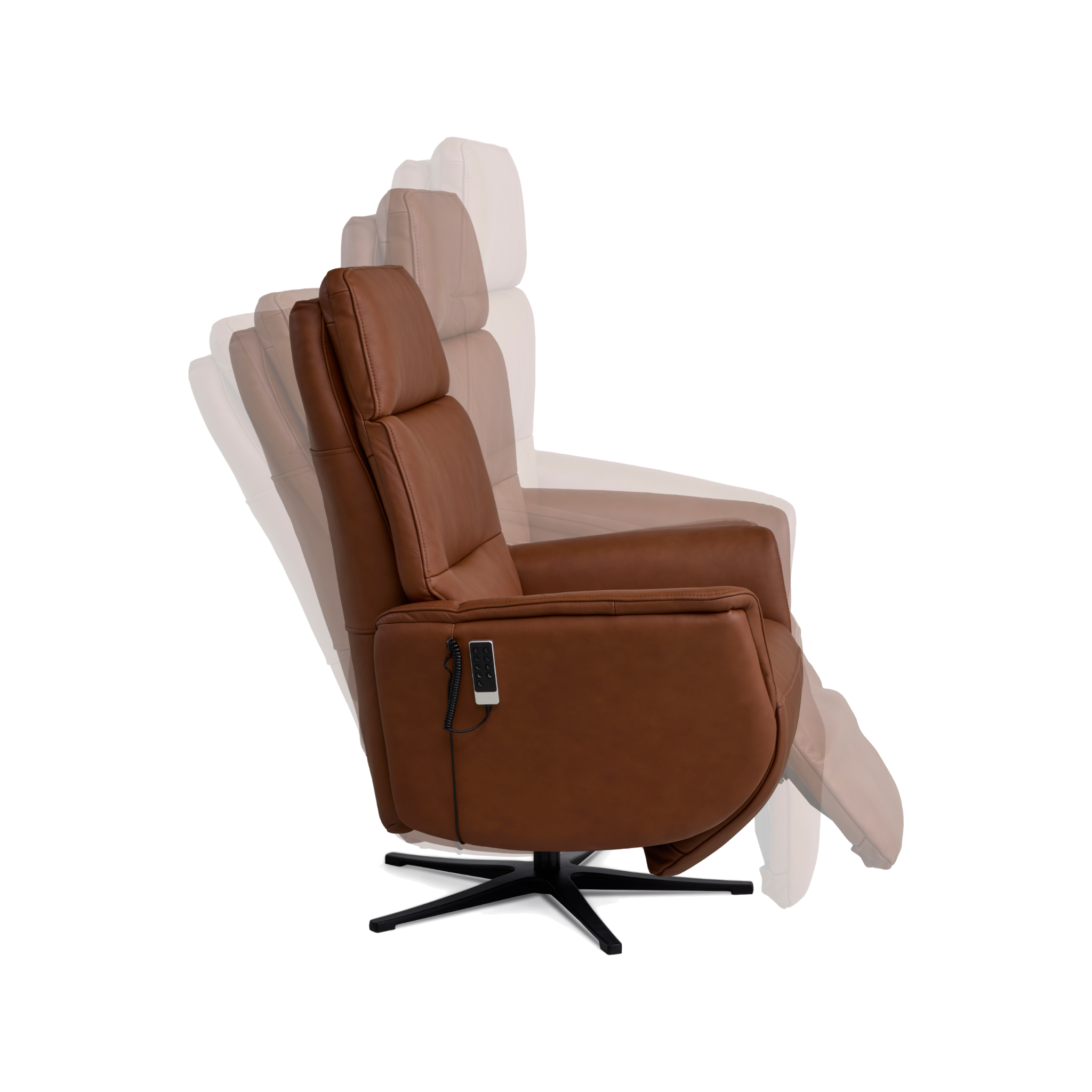 Marvin lænestol med recliner i cognac semianilin læder med sort metalfod
