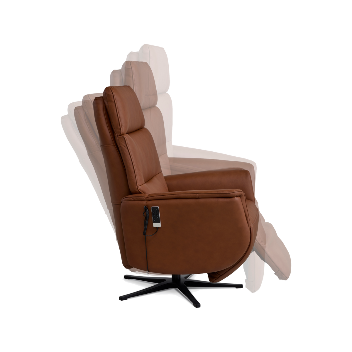 Marvin lænestol med recliner i cognac semianilin læder med sort metalfod