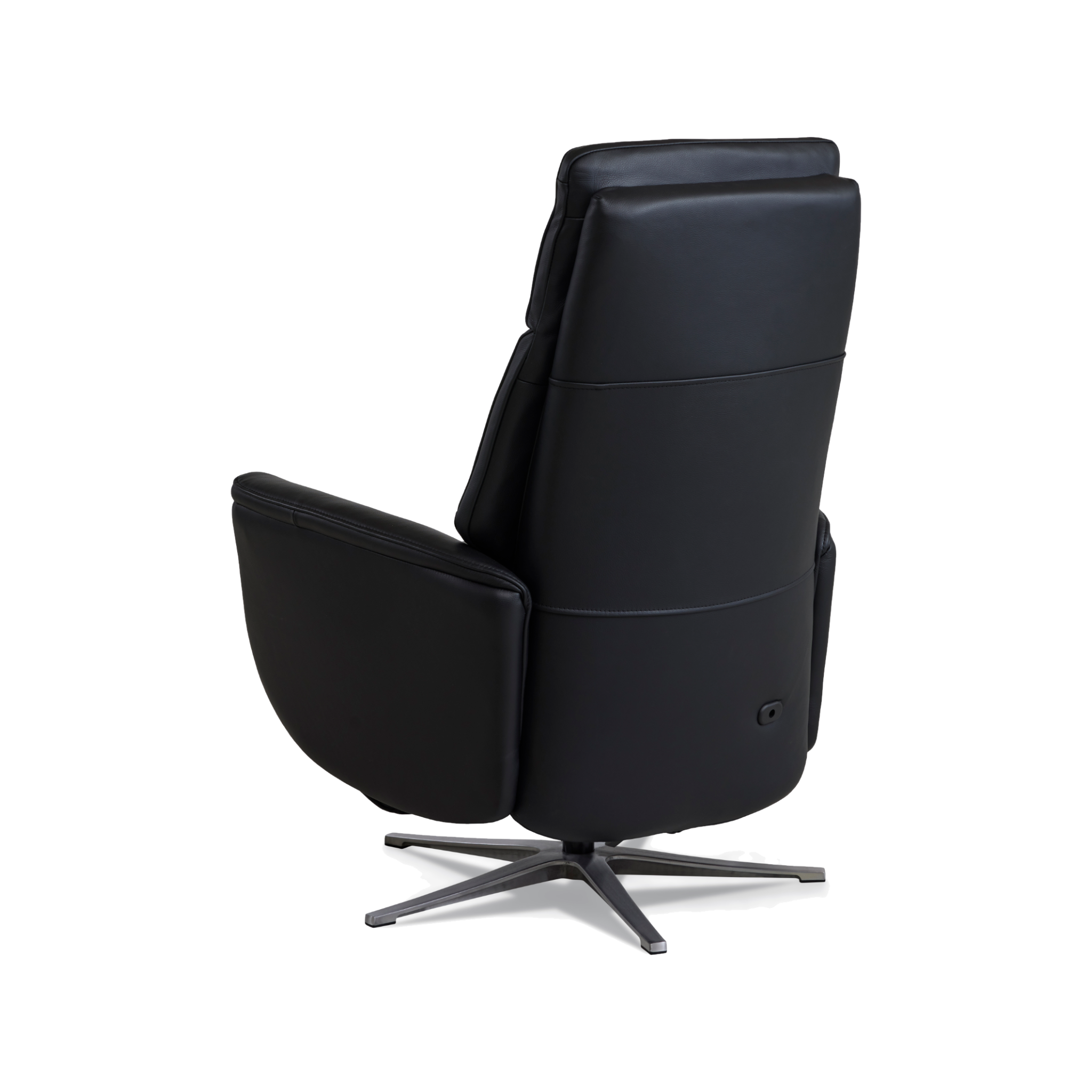 Marvin lænestol med recliner i sort semianilin læder med børstet aluminiumsfod