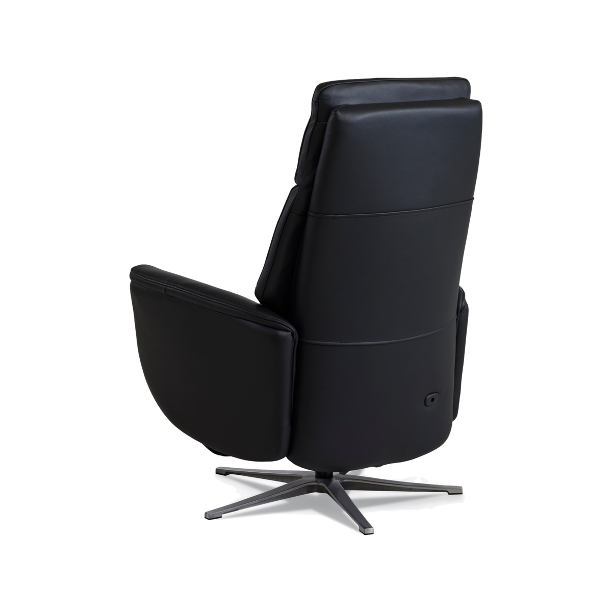 Marvin lænestol med recliner i sort semianilin læder med børstet aluminiumsfod