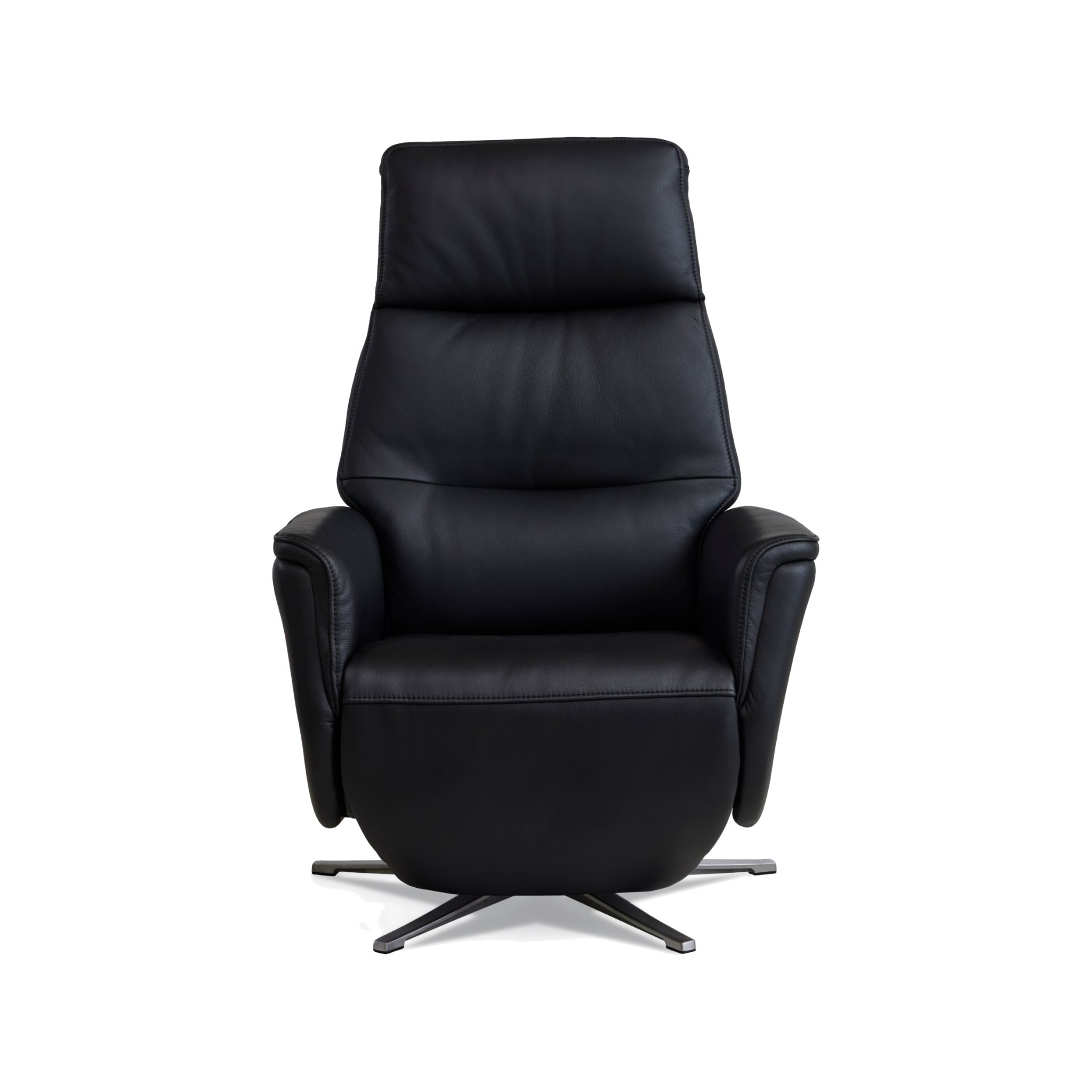 Marvin lænestol med recliner i sort semianilin læder med børstet aluminiumsfod