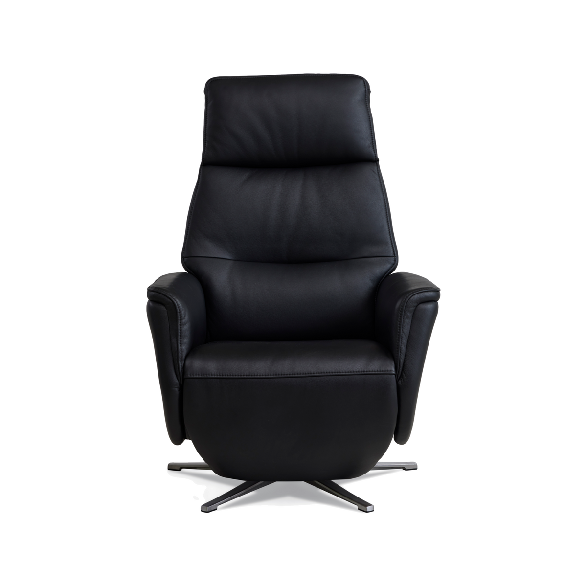 Marvin lænestol med recliner i sort semianilin læder med børstet aluminiumsfod