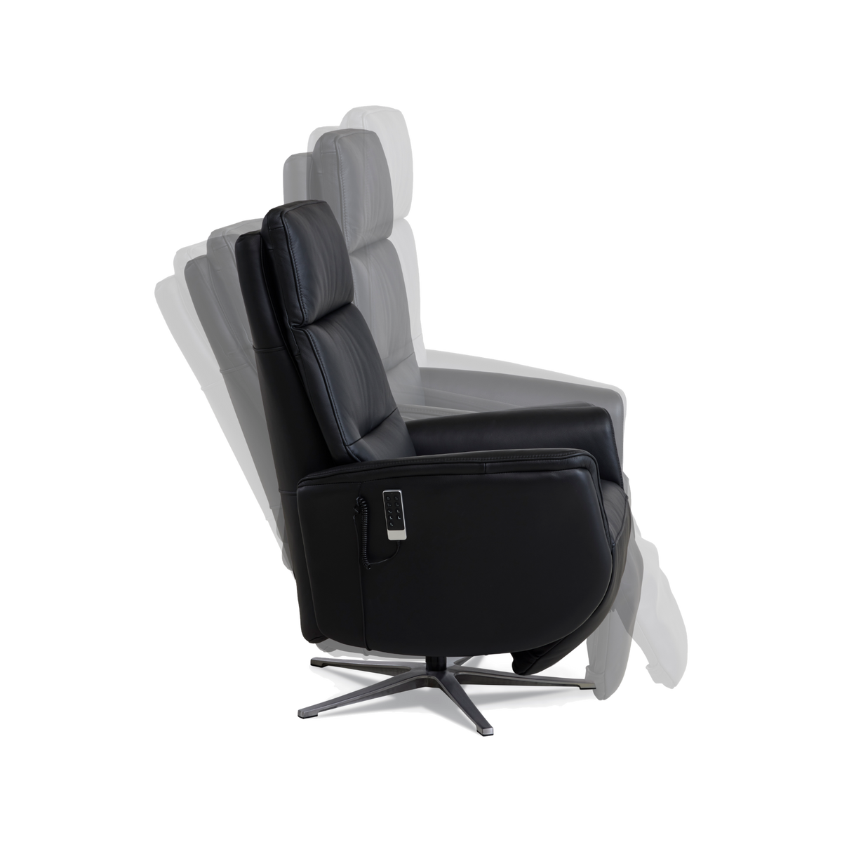 Marvin lænestol med recliner i sort semianilin læder med børstet aluminiumsfod