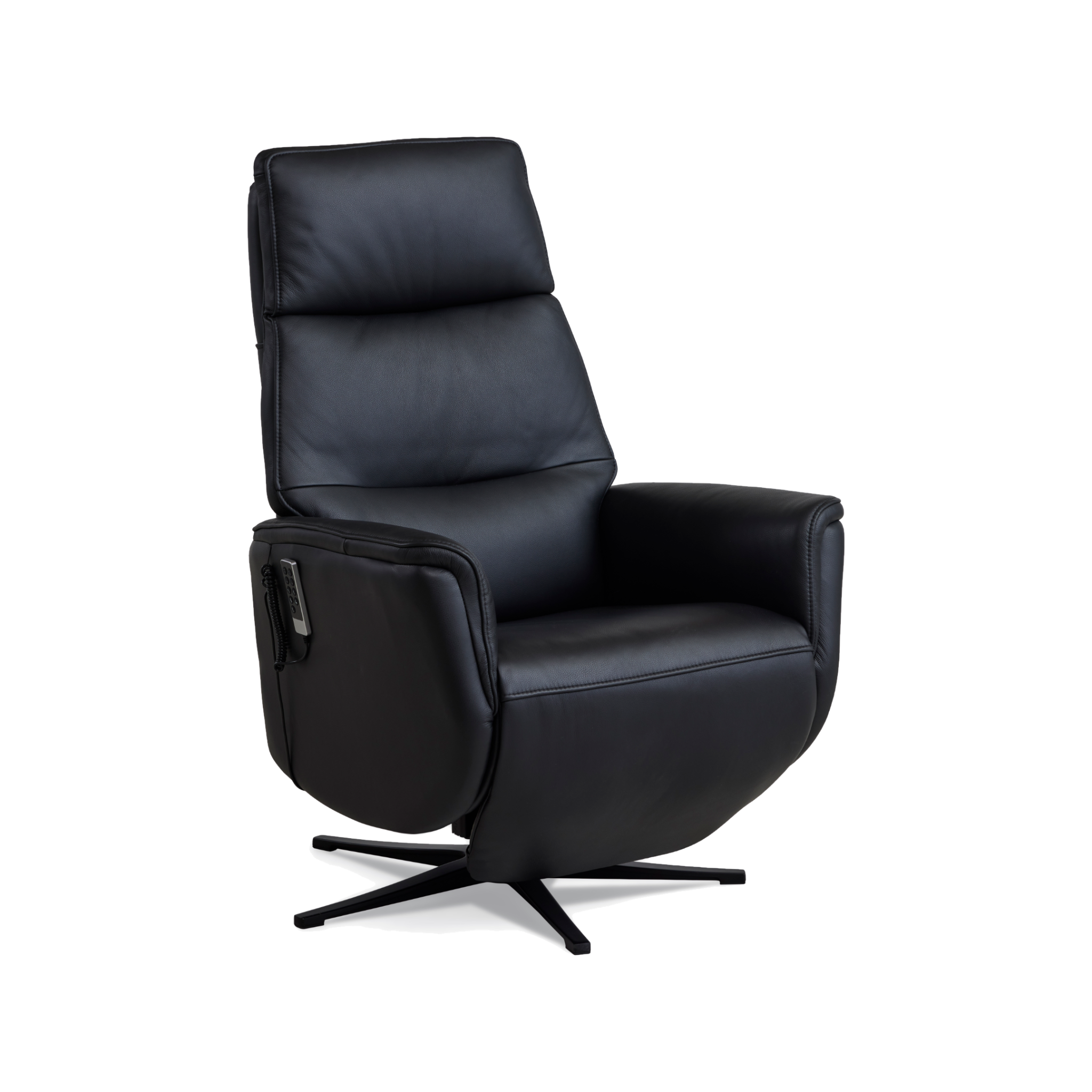 Marvin lænestol med recliner i sort semianilin læder med sort metalfod