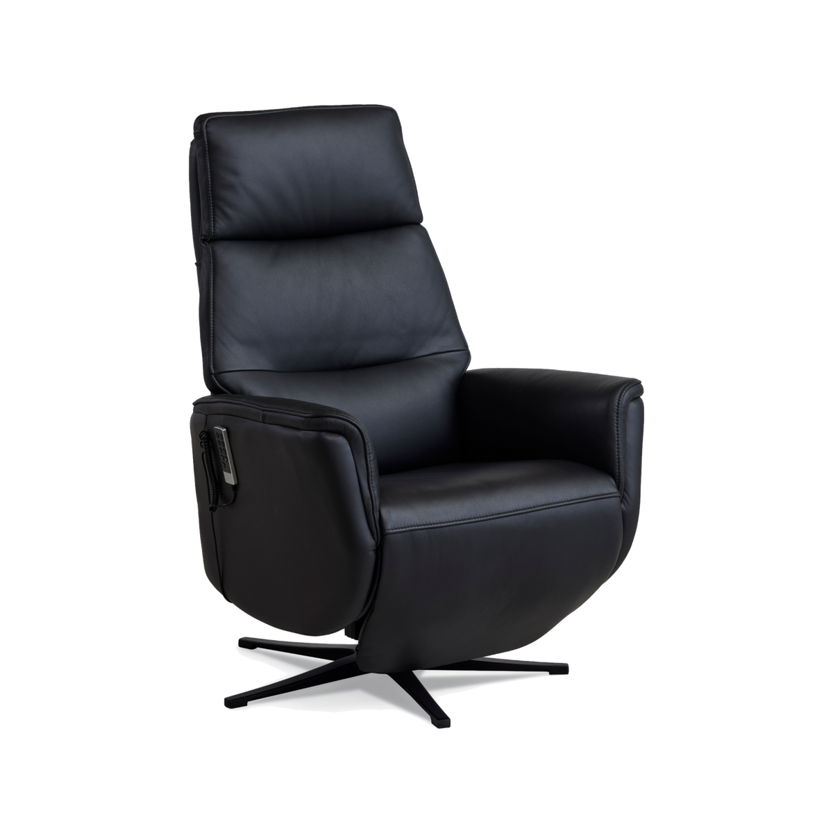 Marvin lænestol med recliner i sort semianilin læder med sort metalfod