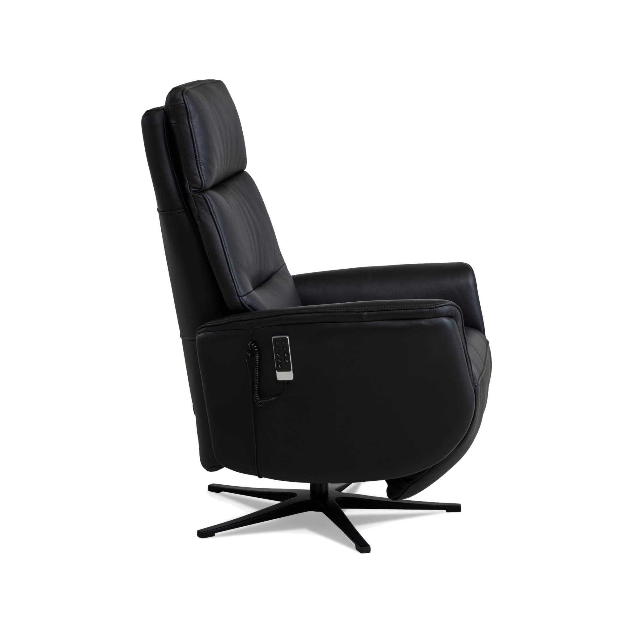Marvin lænestol med recliner i sort semianilin læder med sort metalfod