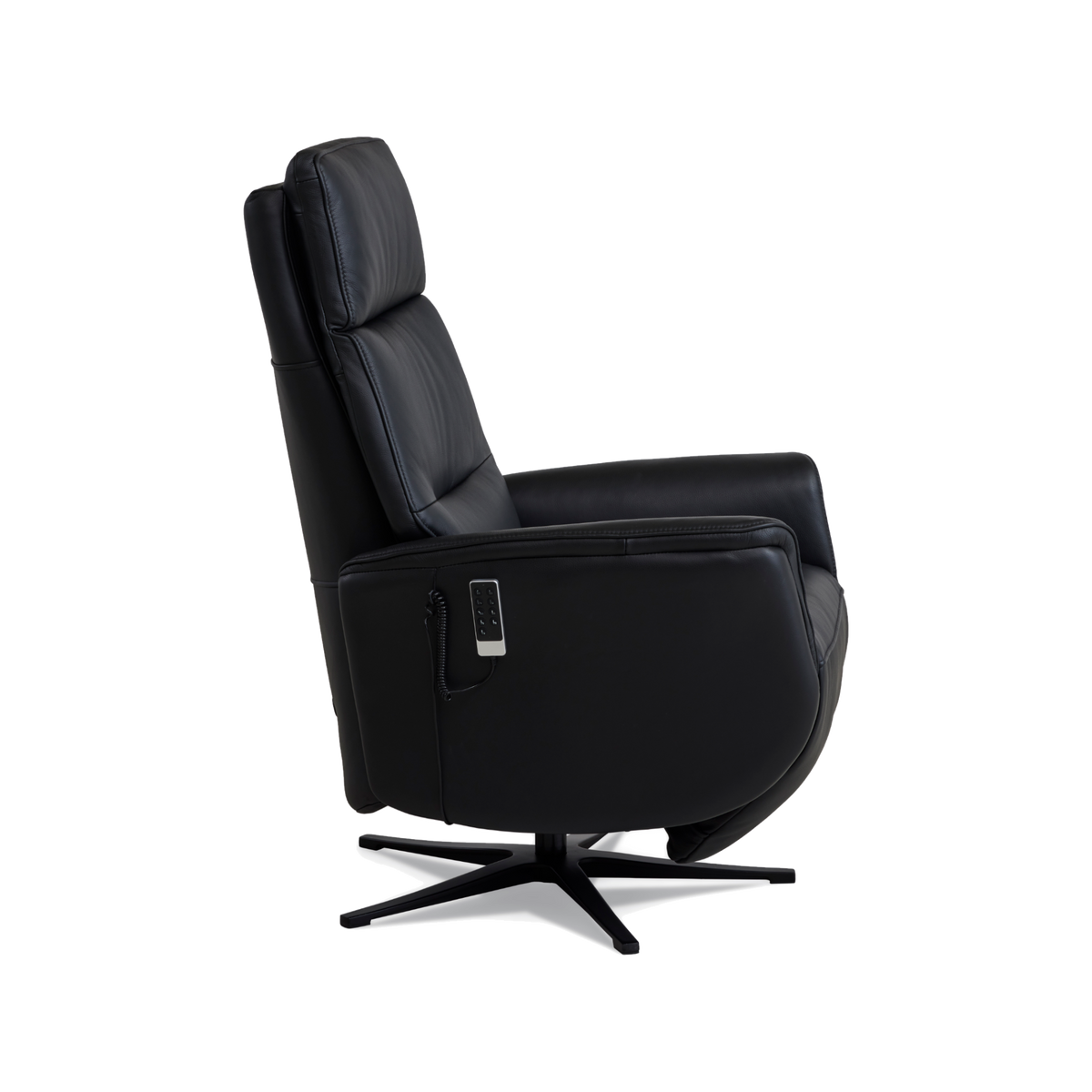 Marvin lænestol med recliner i sort semianilin læder med sort metalfod