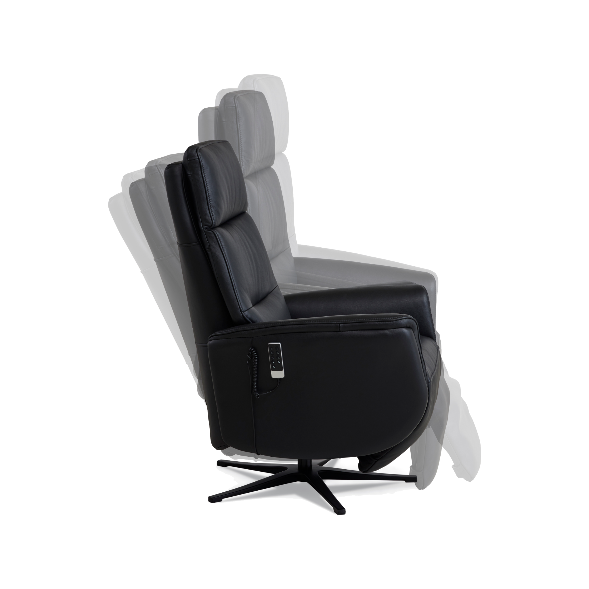 Marvin lænestol med recliner i sort semianilin læder med sort metalfod