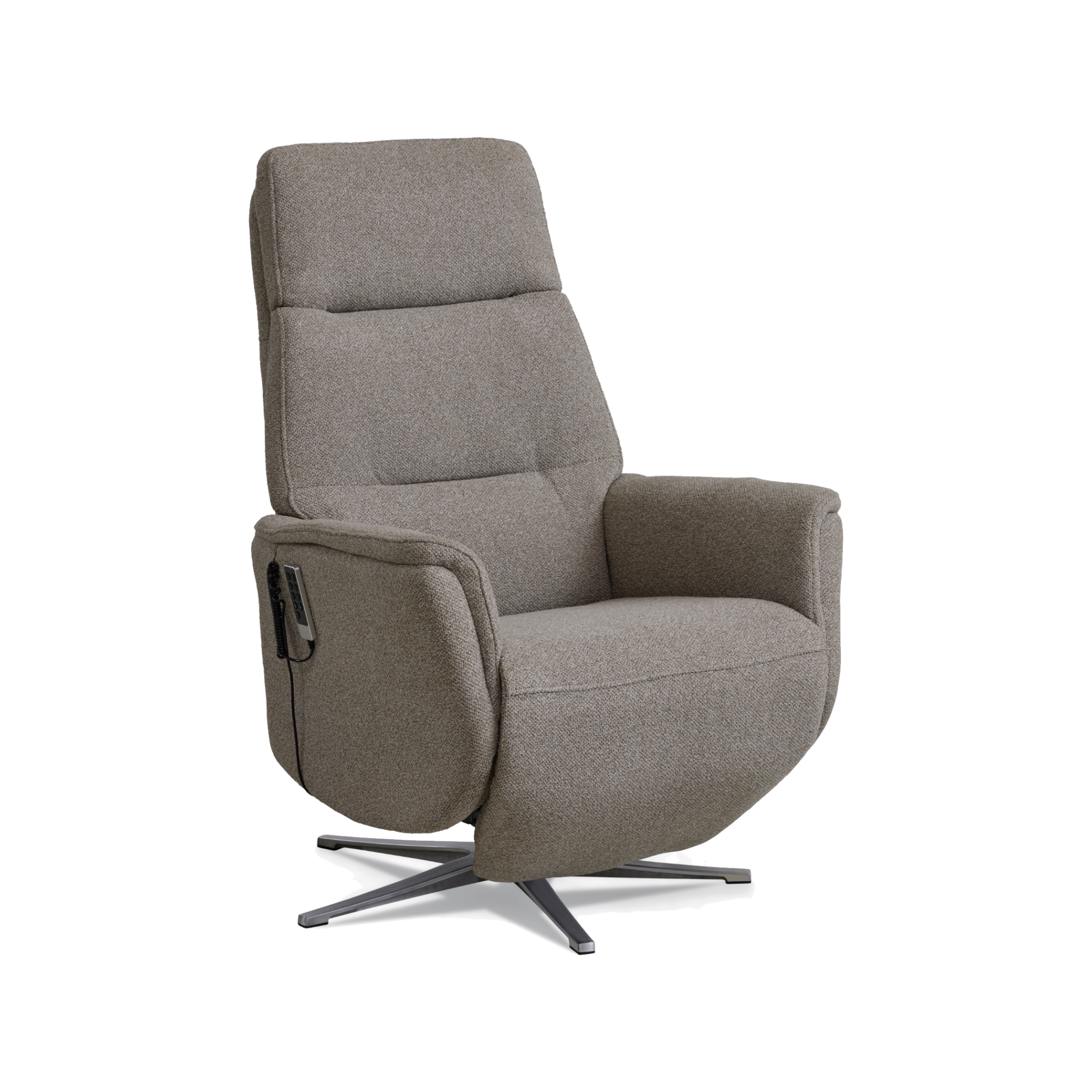 Marvin lænestol med recliner i mushroom Vista stof med børstet aluminiumsfod