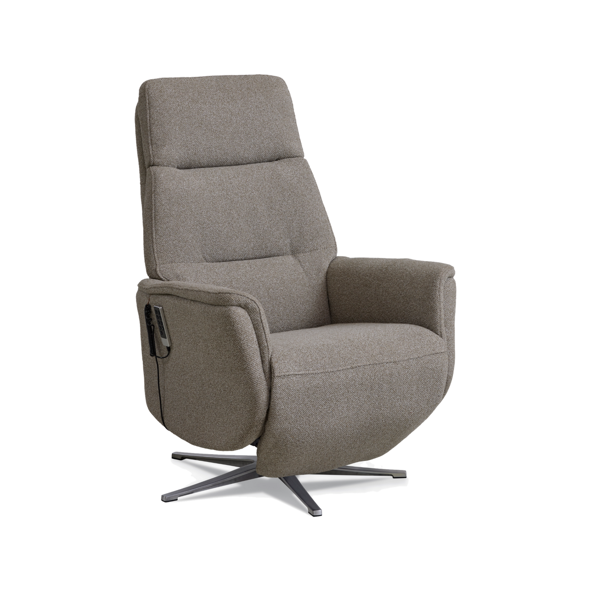Marvin lænestol med recliner i mushroom Vista stof med børstet aluminiumsfod
