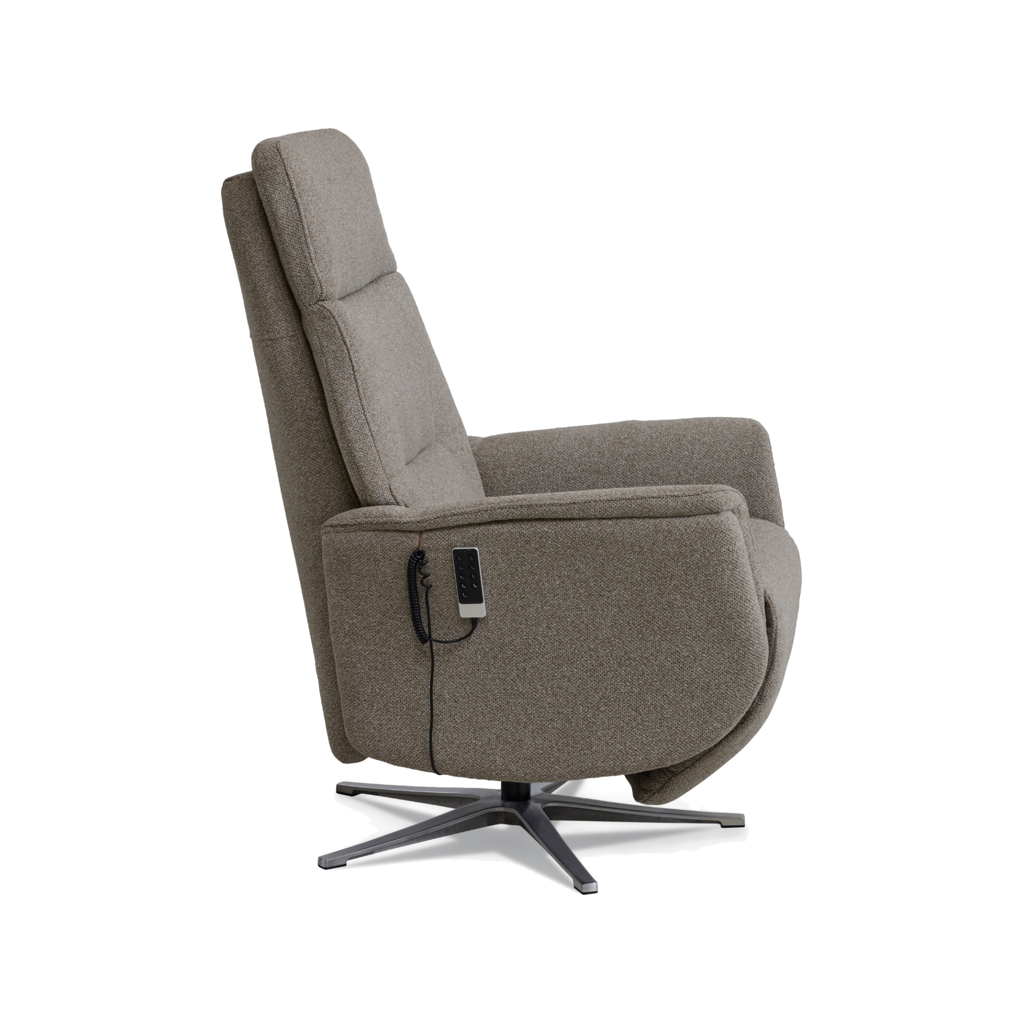 Marvin lænestol med recliner i mushroom Vista stof med børstet aluminiumsfod