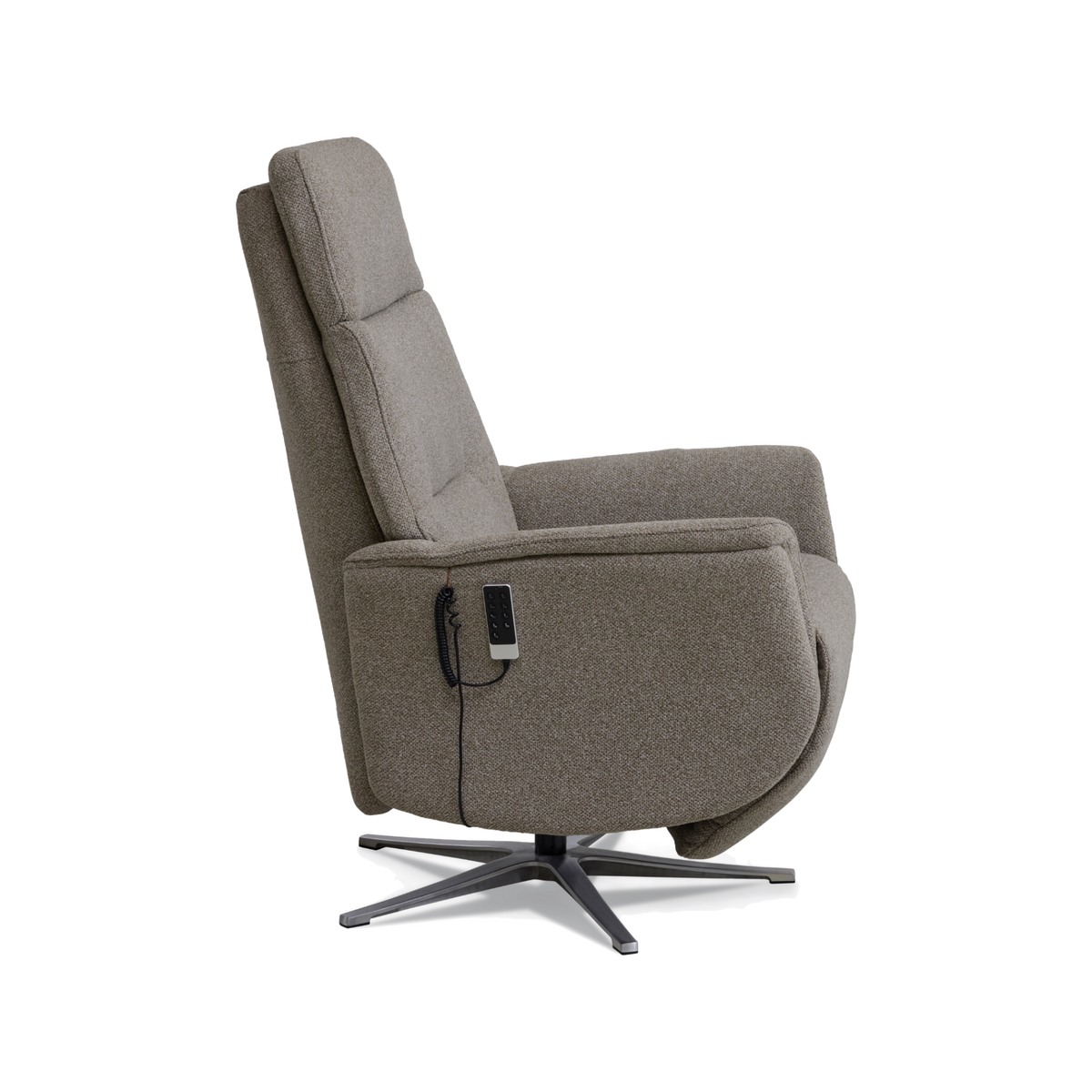 Marvin lænestol med recliner i mushroom Vista stof med børstet aluminiumsfod