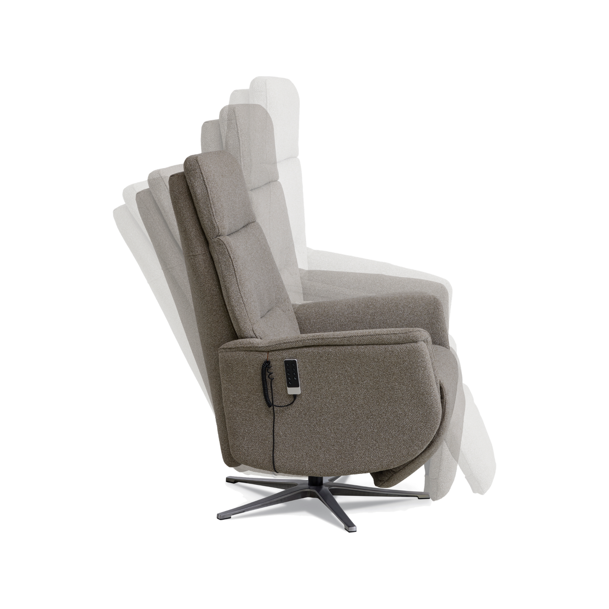Marvin lænestol med recliner i mushroom Vista stof med børstet aluminiumsfod