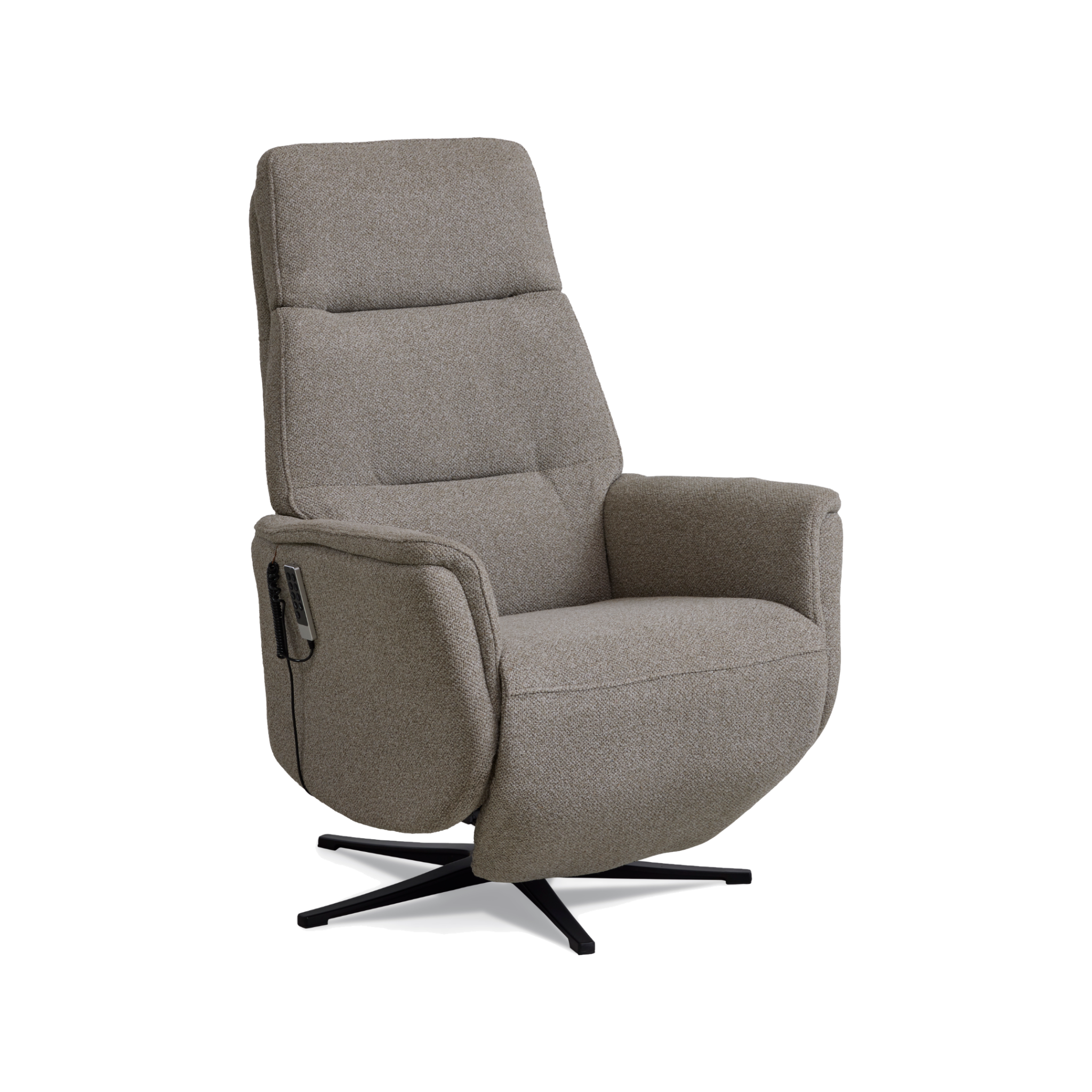 Marvin lænestol med recliner i mushroom Vista stof med sort metalfod