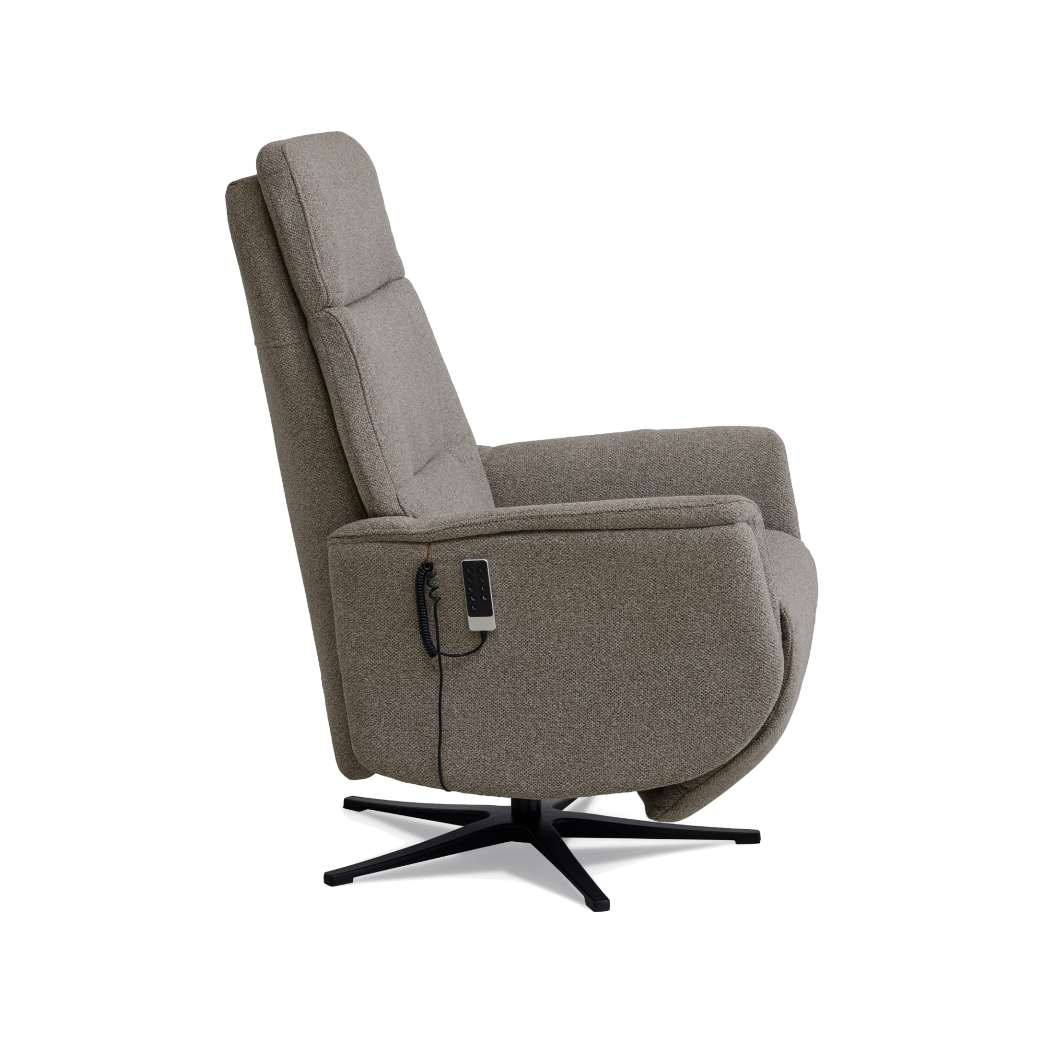 Marvin lænestol med recliner i mushroom Vista stof med sort metalfod