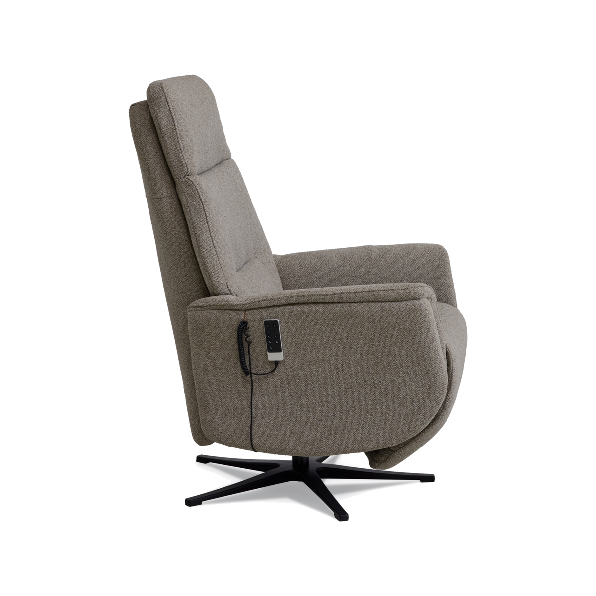 Marvin lænestol med recliner i mushroom Vista stof med sort metalfod
