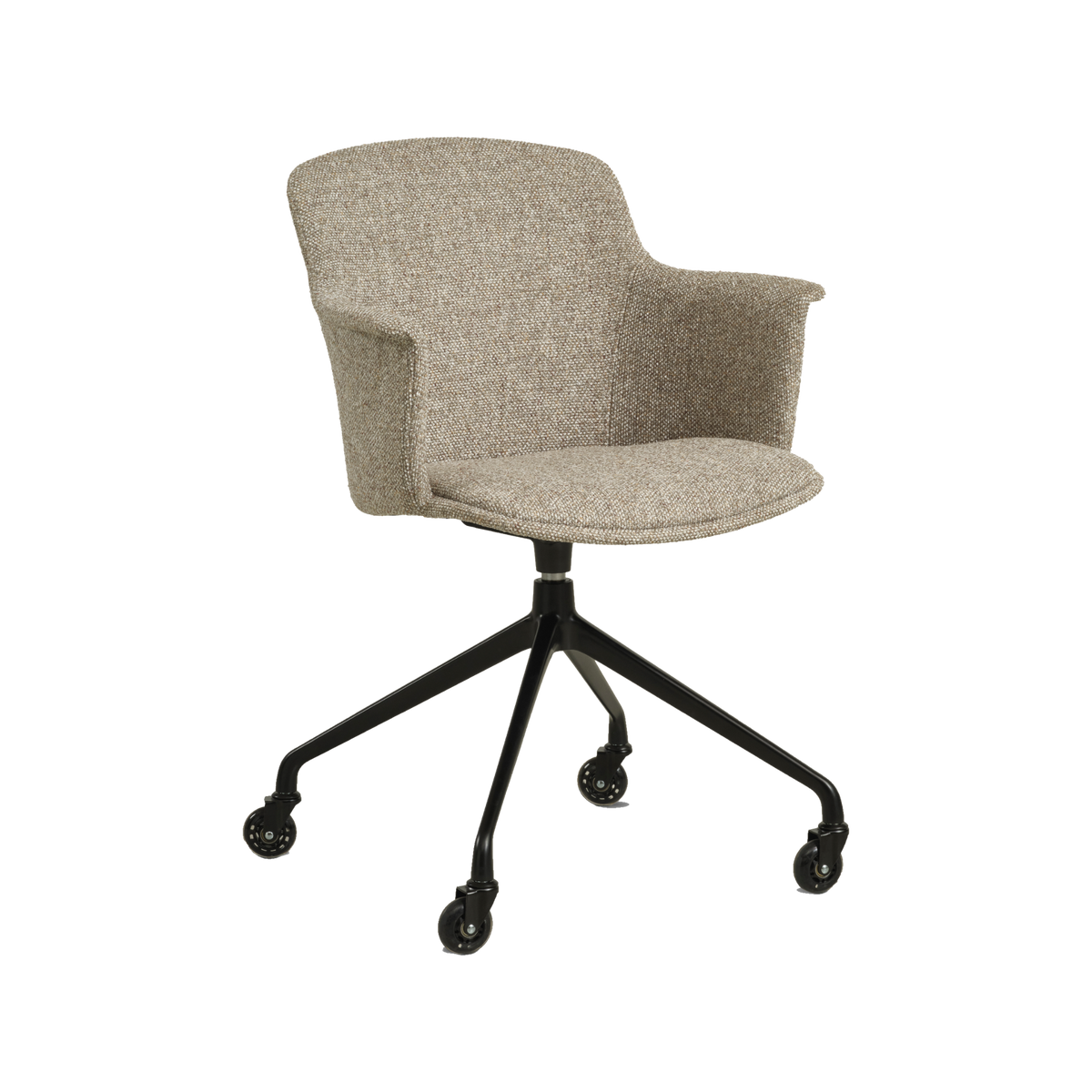 Lexpo Mia spisebordsstol i Beige melange stof med sort fod med hjul