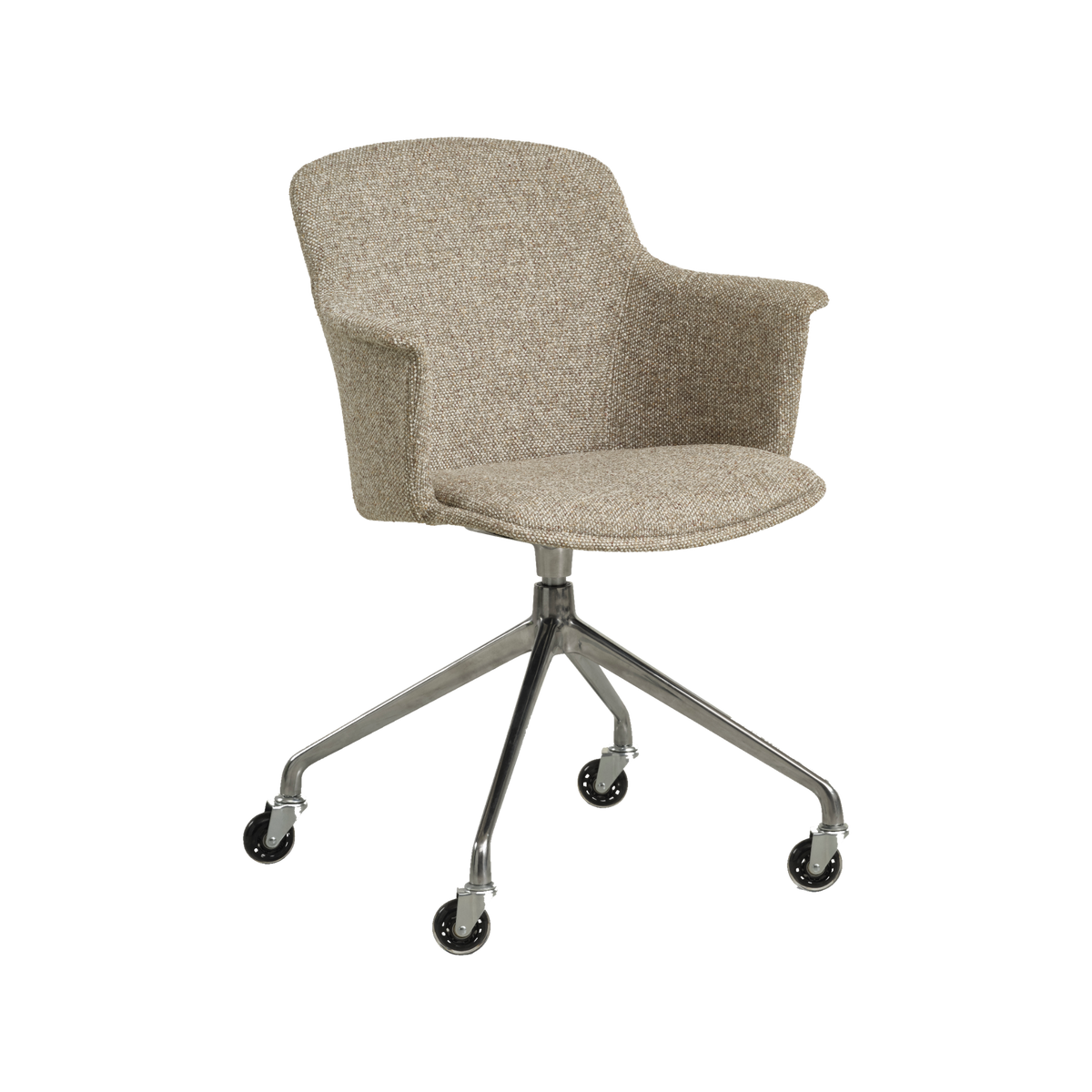 Lexpo Mia spisebordsstol i Beige melange stof med fod i poleret metal med hjul