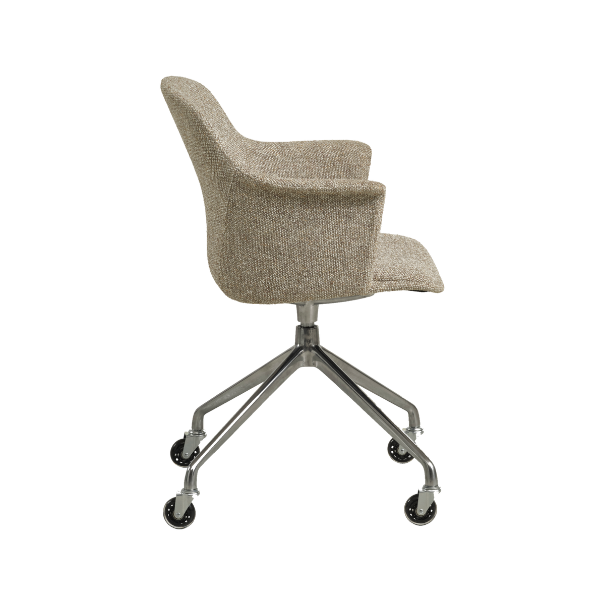 Lexpo Mia spisebordsstol i Beige melange stof med fod i poleret metal med hjul