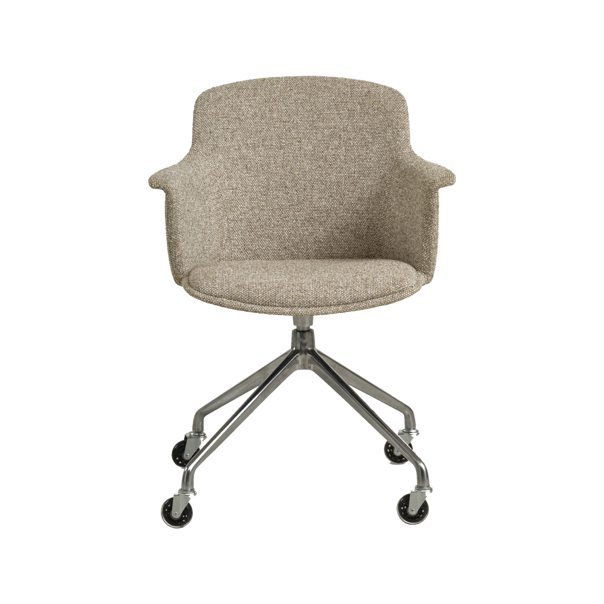 Lexpo Mia spisebordsstol i Beige melange stof med fod i poleret metal med hjul