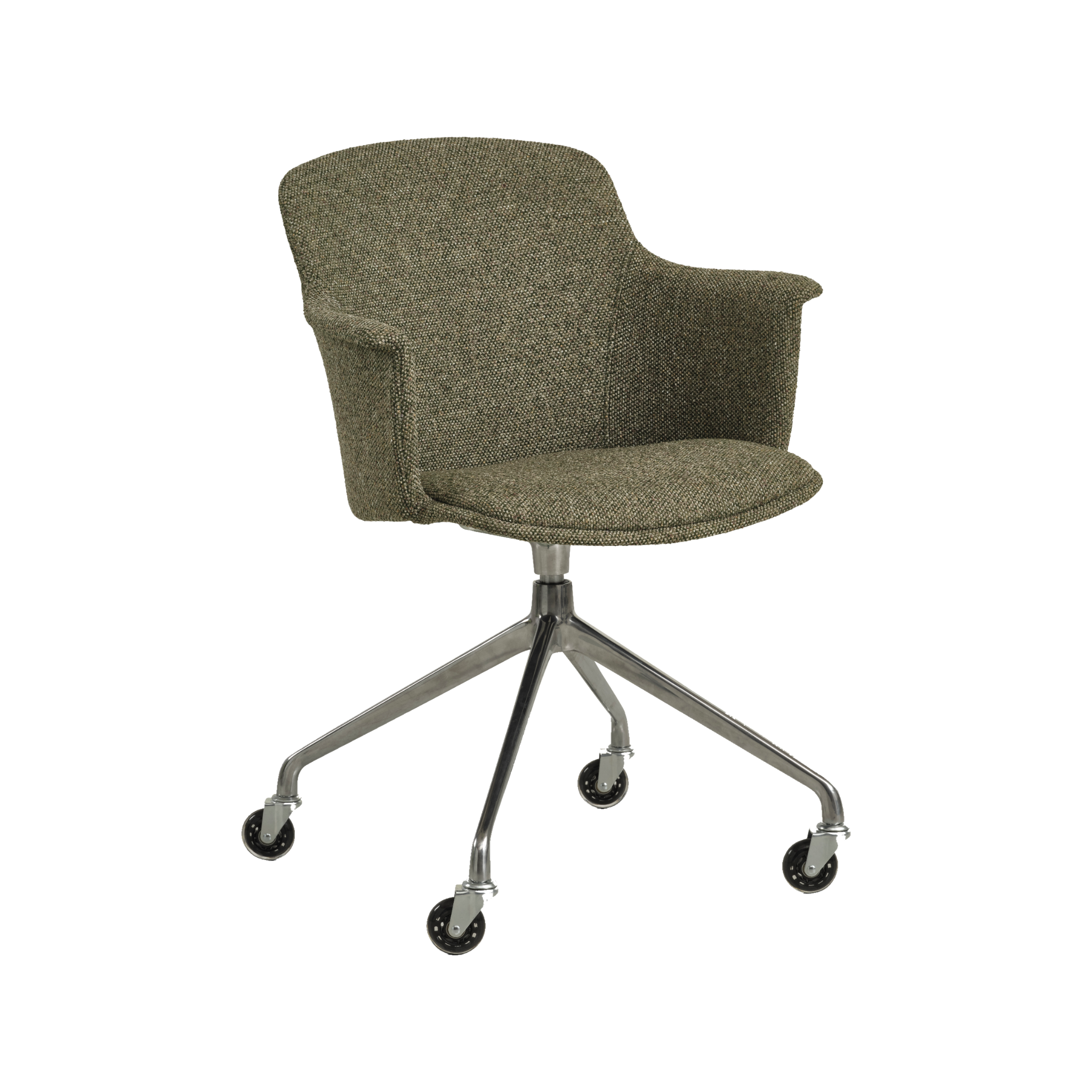 Lexpo Mia spisebordsstol i Winter Moss Green stof med fod i poleret metal med hjul