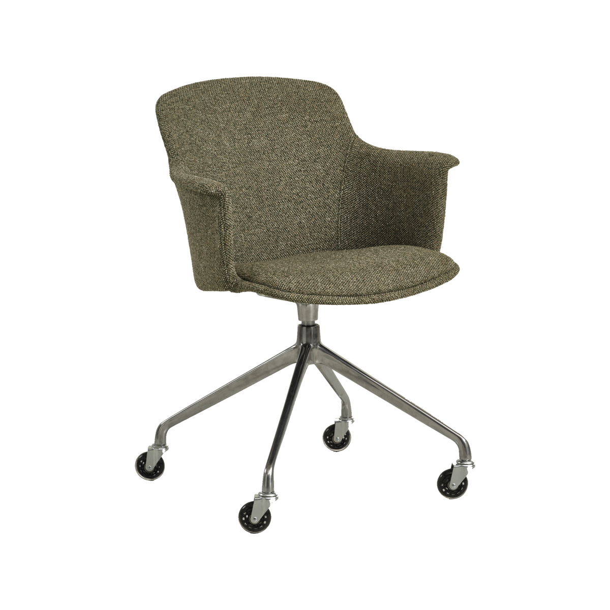 Lexpo Mia spisebordsstol i Winter Moss Green stof med fod i poleret metal med hjul