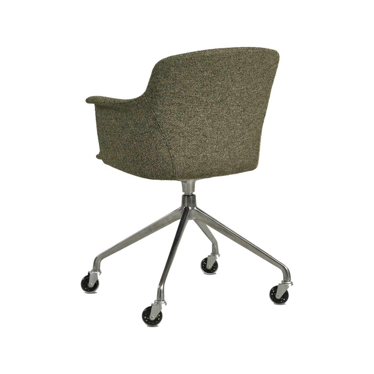 Lexpo Mia spisebordsstol i Winter Moss Green stof med fod i poleret metal med hjul