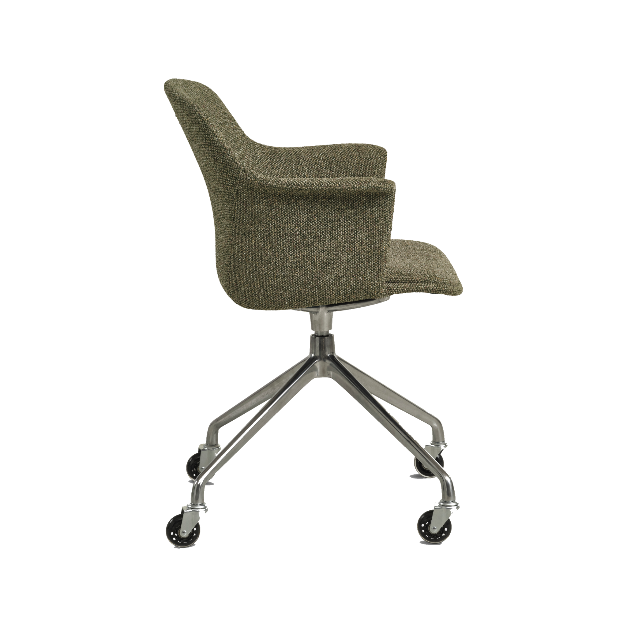 Lexpo Mia spisebordsstol i Winter Moss Green stof med fod i poleret metal med hjul