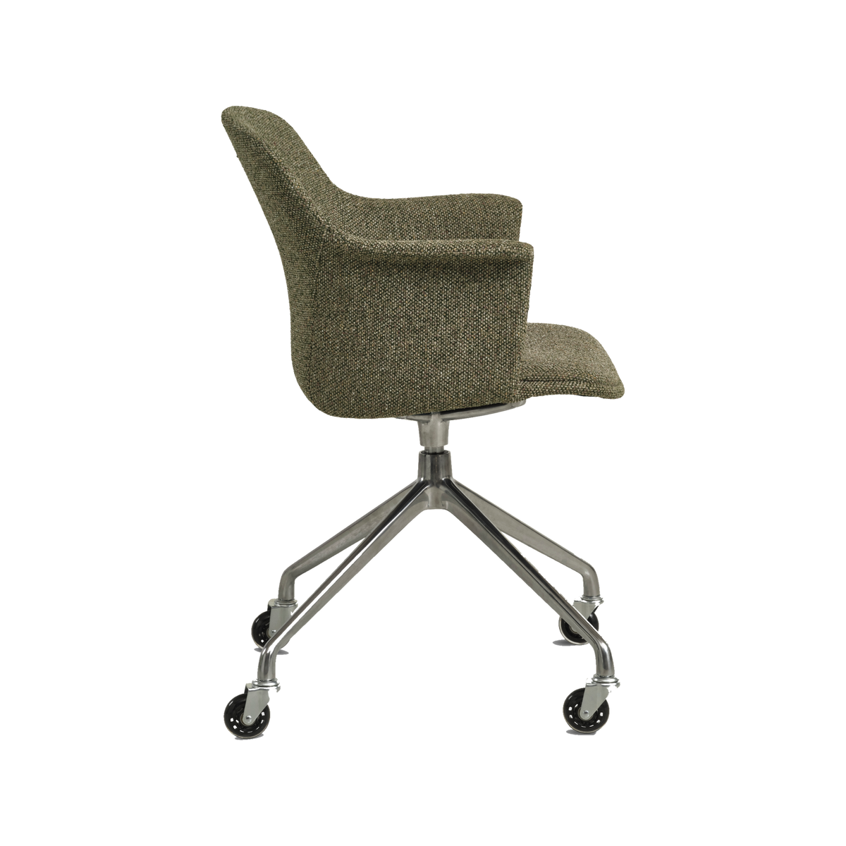 Lexpo Mia spisebordsstol i Winter Moss Green stof med fod i poleret metal med hjul