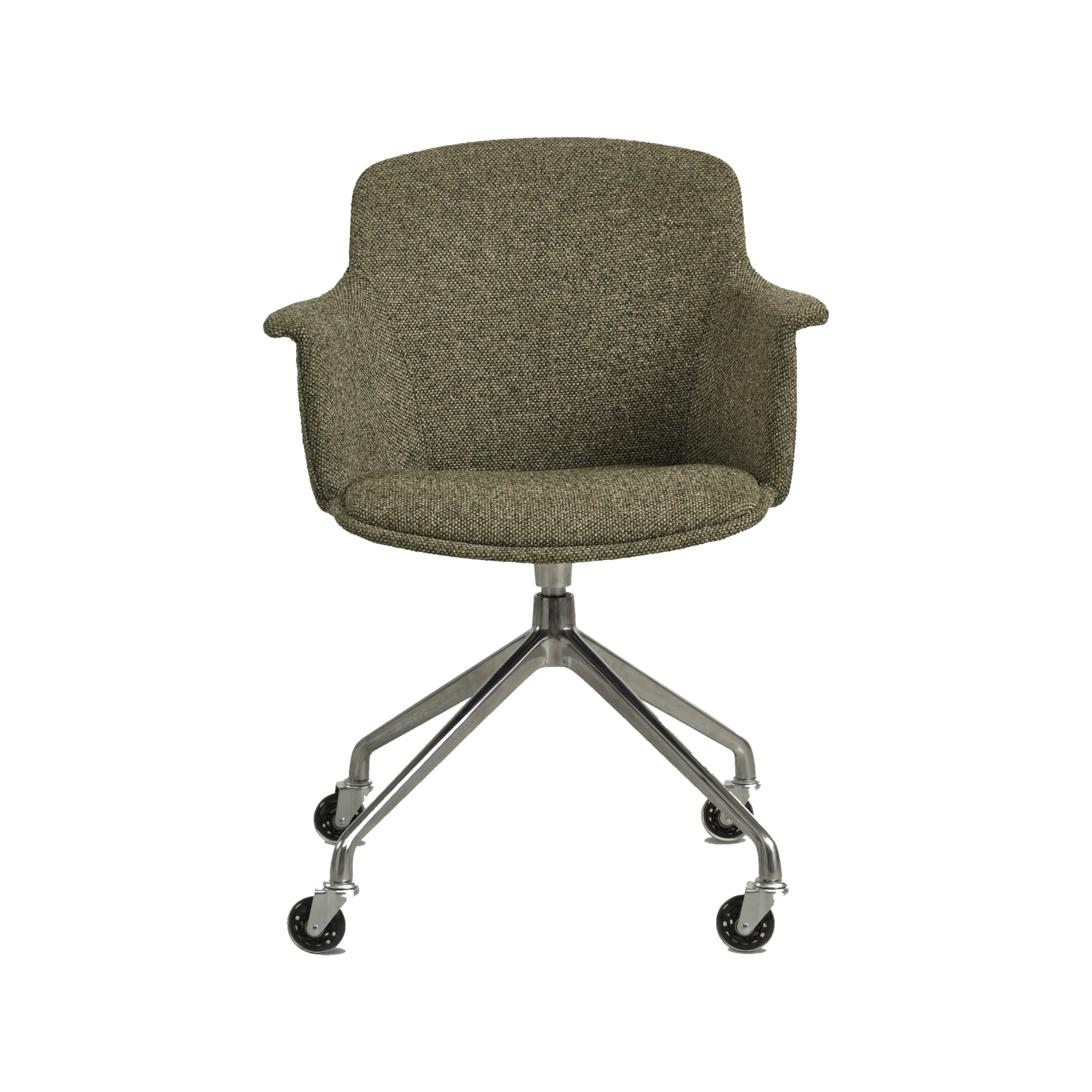 Lexpo Mia spisebordsstol i Winter Moss Green stof med fod i poleret metal med hjul