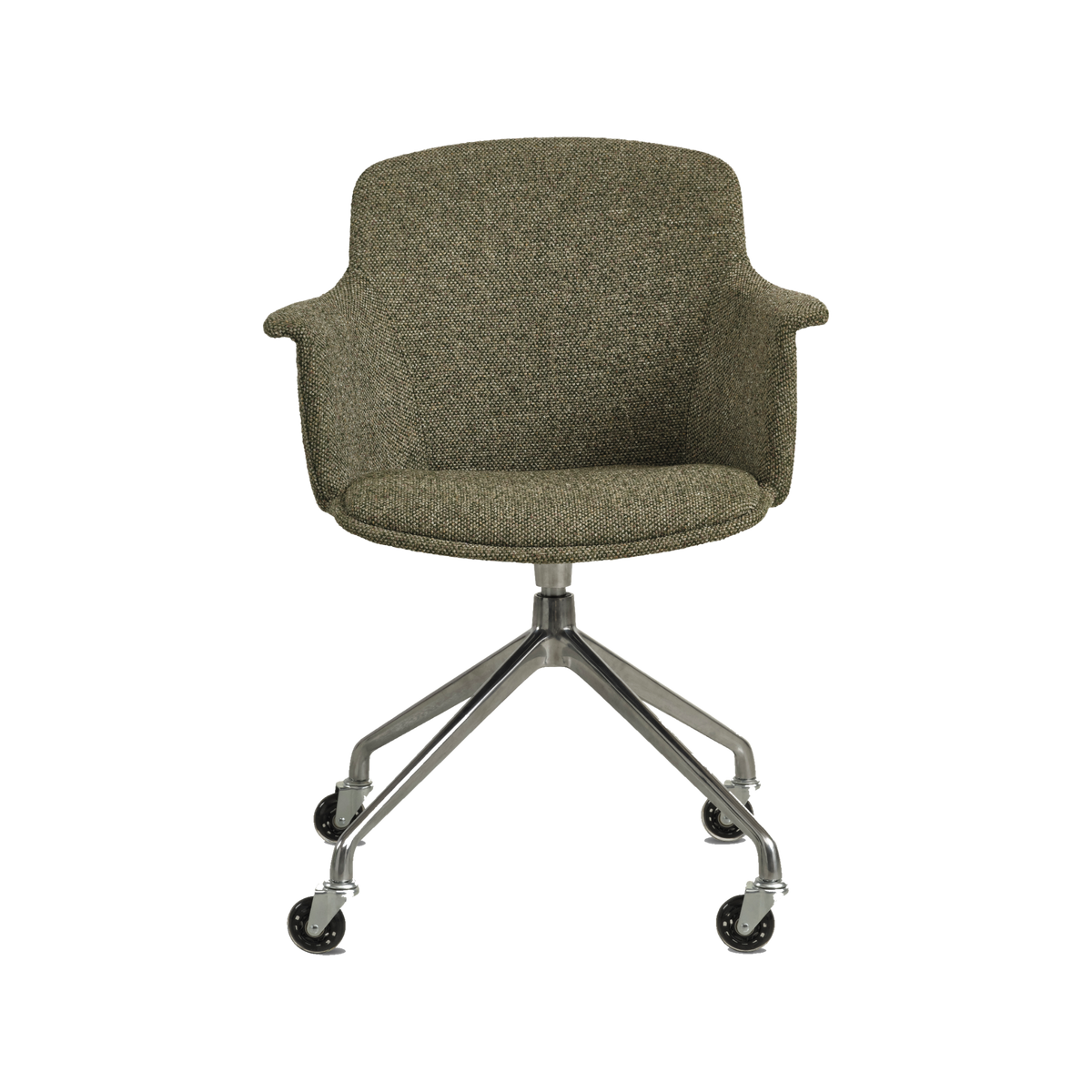 Lexpo Mia spisebordsstol i Winter Moss Green stof med fod i poleret metal med hjul