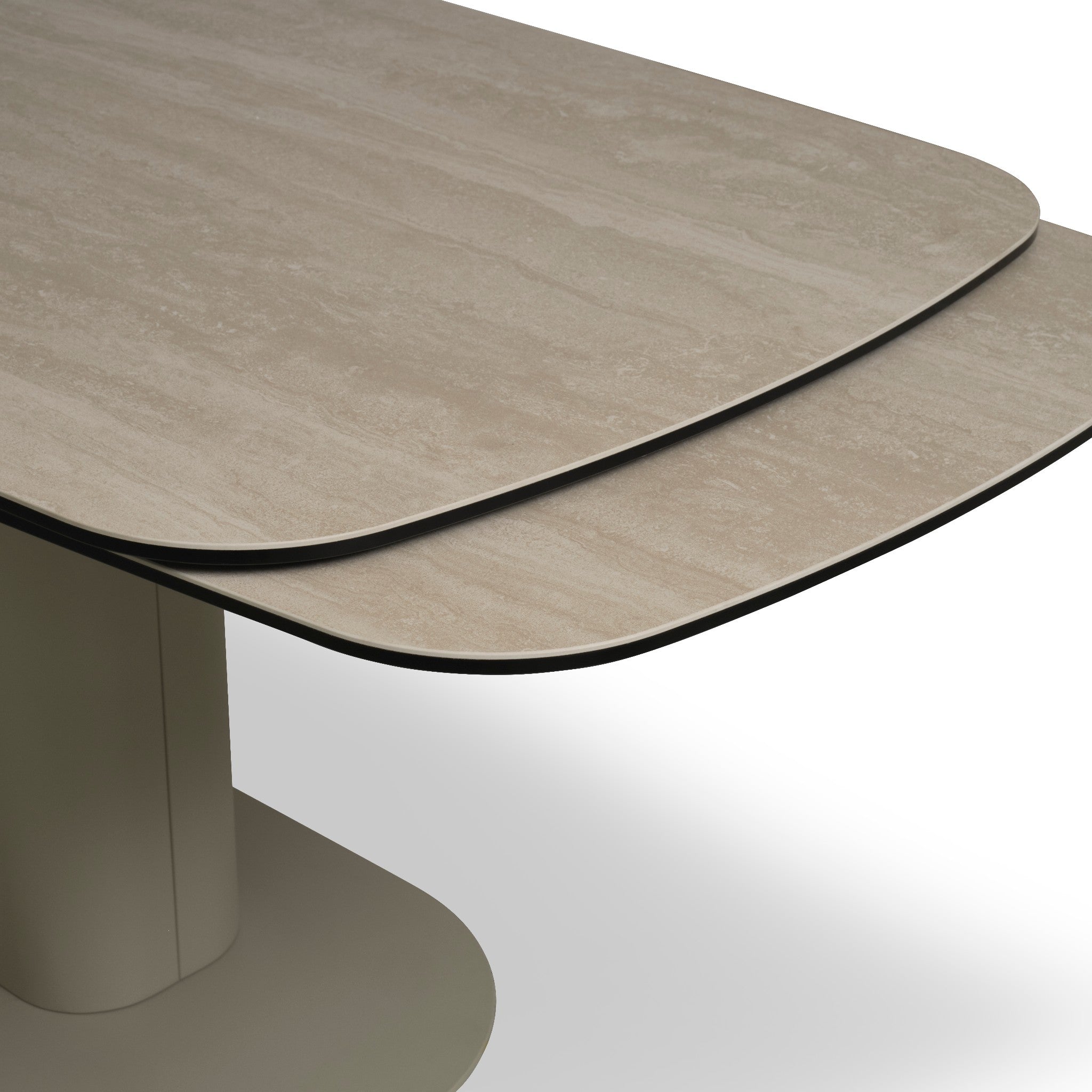 Lexpo Santee spisebord i travertin keramik med stel i beige metal