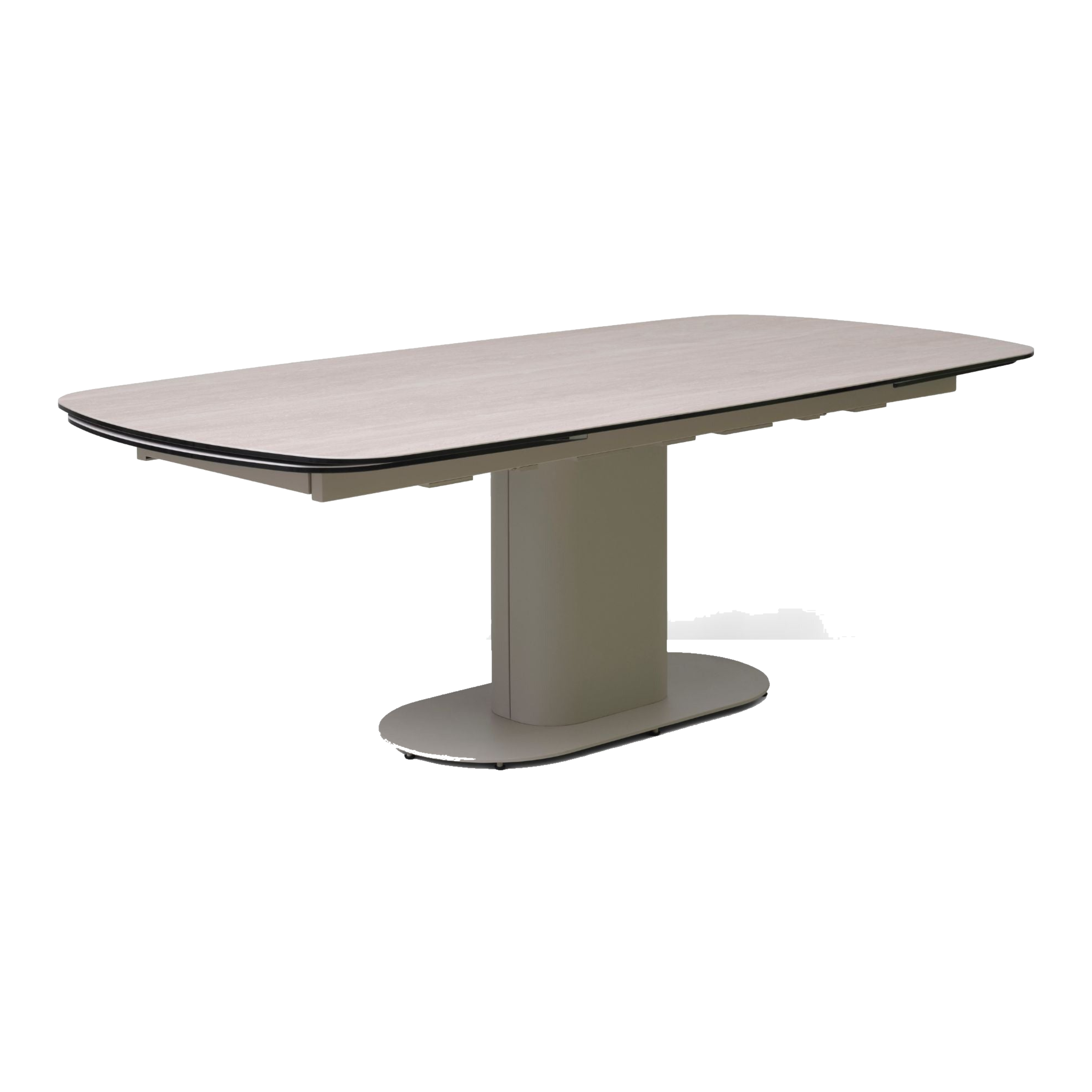 Lexpo Santee spisebord i travertin keramik med stel i beige metal
