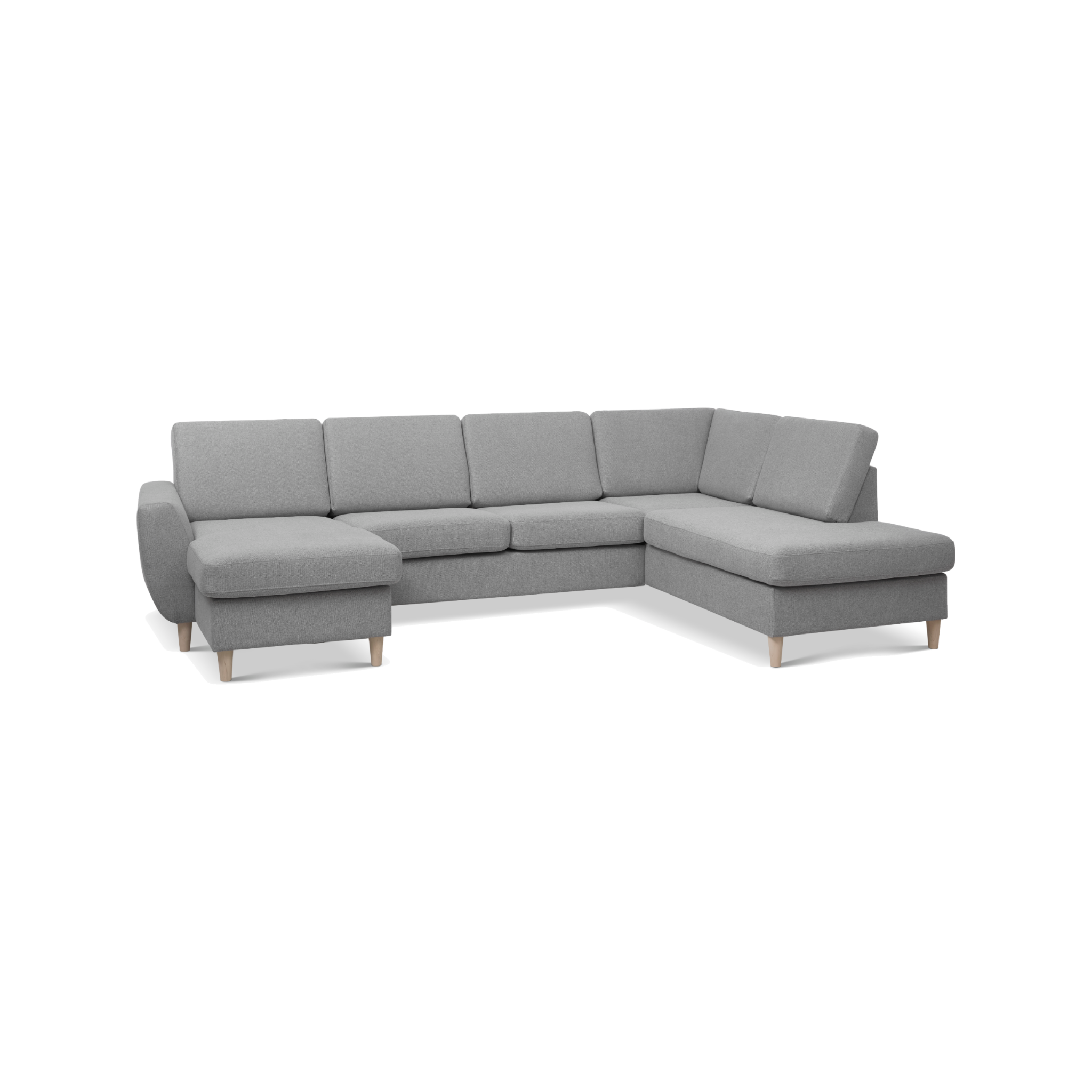 Lexpo Wendy U-sofa med chaiselong og open-end, højrevendt (opstilling 4) i Austin stof Light Granite