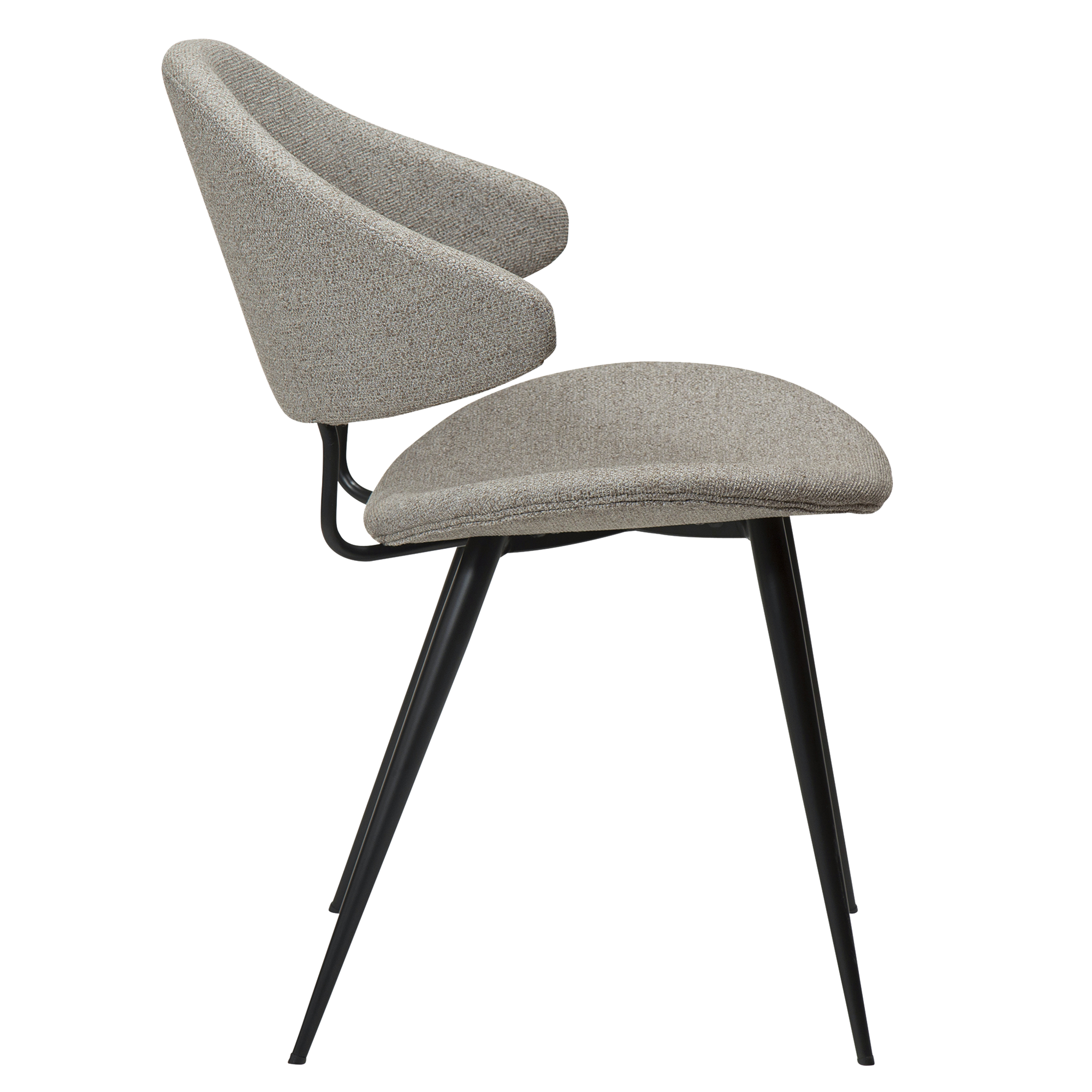 Dan-Form Napoleon spisebordsstol i Pebble Earth bouclé – fra siden