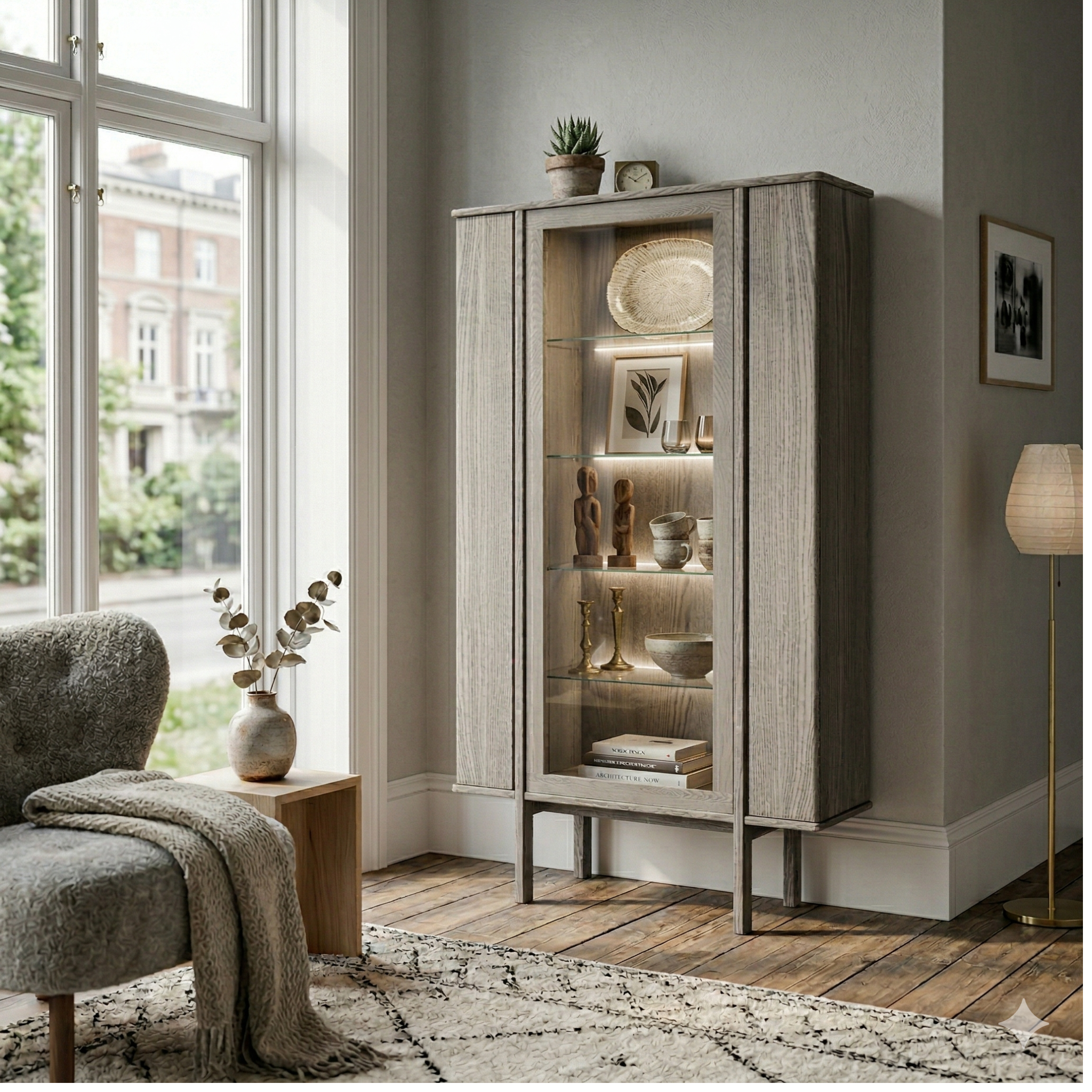 Soft vitrineskab med glaslåge