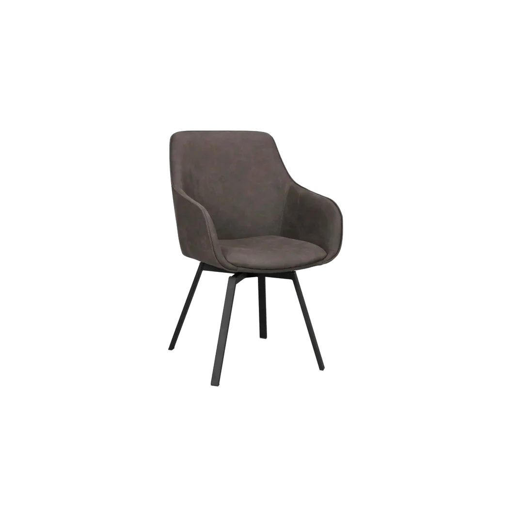 Rowico Alison spisebordsstol m. armlæn i mørkgrå mikrofiber med sorte metalben