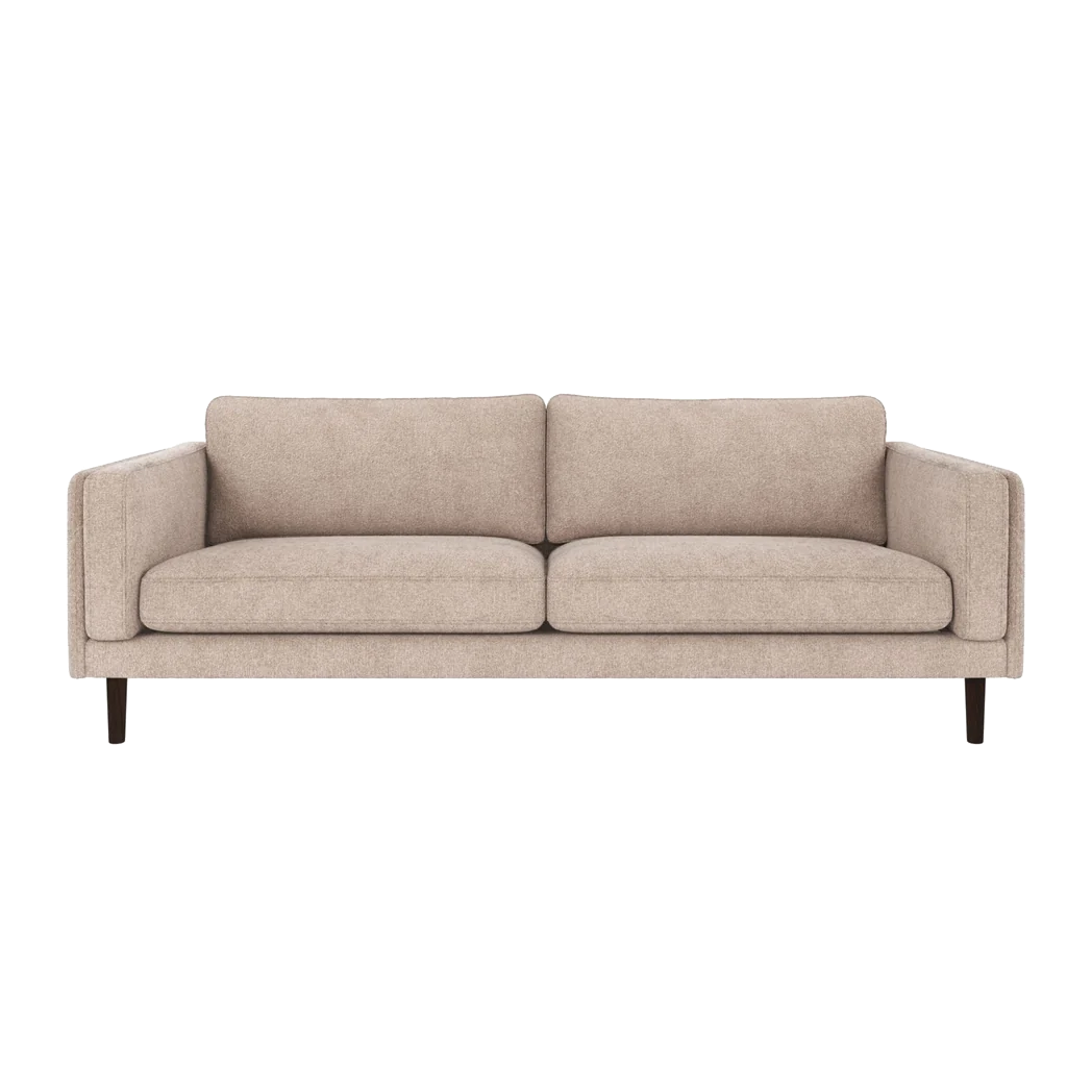 Rowico Braden 3 pers. sofa i lys beige stof og brunlakeret eg