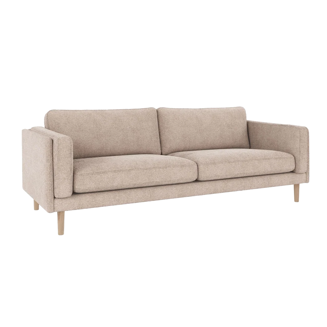Rowico Braden 3 pers. sofa i lys beige stof og hvidpigmenteret eg
