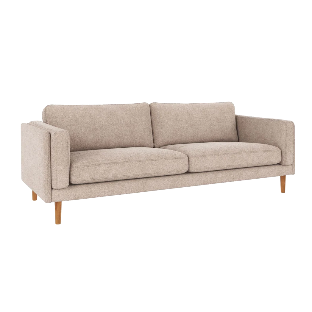 Rowico Braden 3 pers. sofa i lys beige stof og lakeret eg