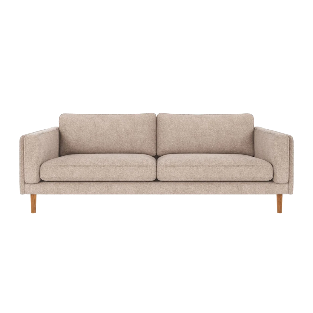 Rowico Braden 3 pers. sofa i lys beige stof og lakeret eg